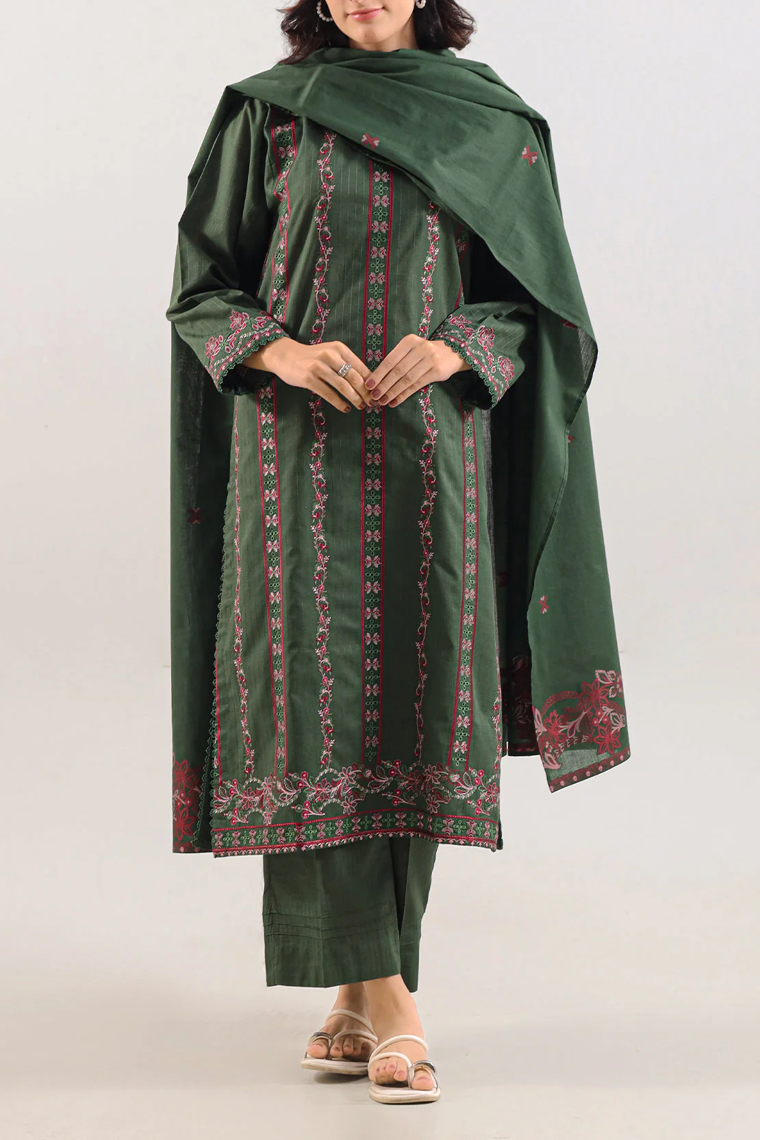 Luxury Pret Embroidered Slub Cotton Stitched Shirt - Image 3