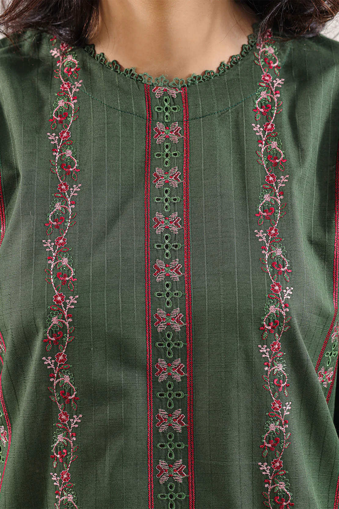 Luxury Pret Embroidered Slub Cotton Stitched Shirt - Image 4