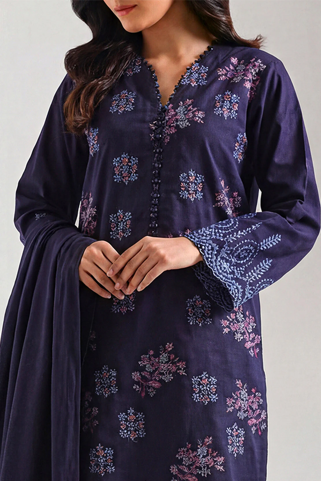 Luxury Pret Embroidered Slub Cotton Stitched Shirt - Image 2