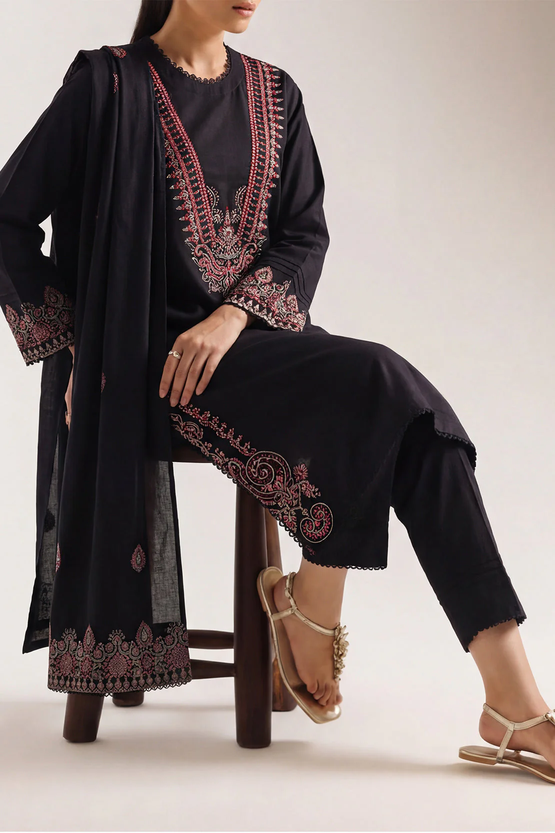Luxury Pret Embroidered Slub Cotton Stitched Shirt