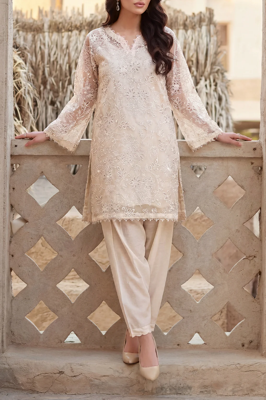 Luxury Pret Embroidered Stitched Organza 2 Piece (Shirt/Trouser)