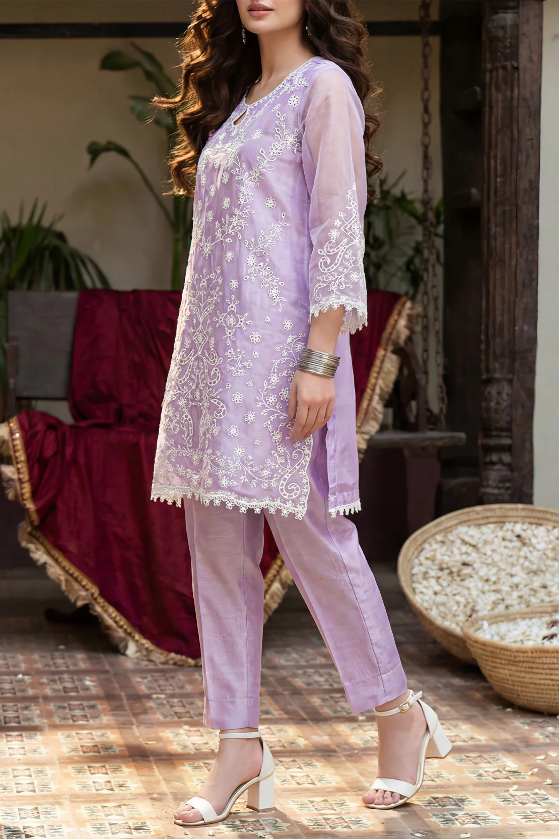 Luxury Pret Embroidered Stitched Organza 2 Piece (Shirt/Trouser)