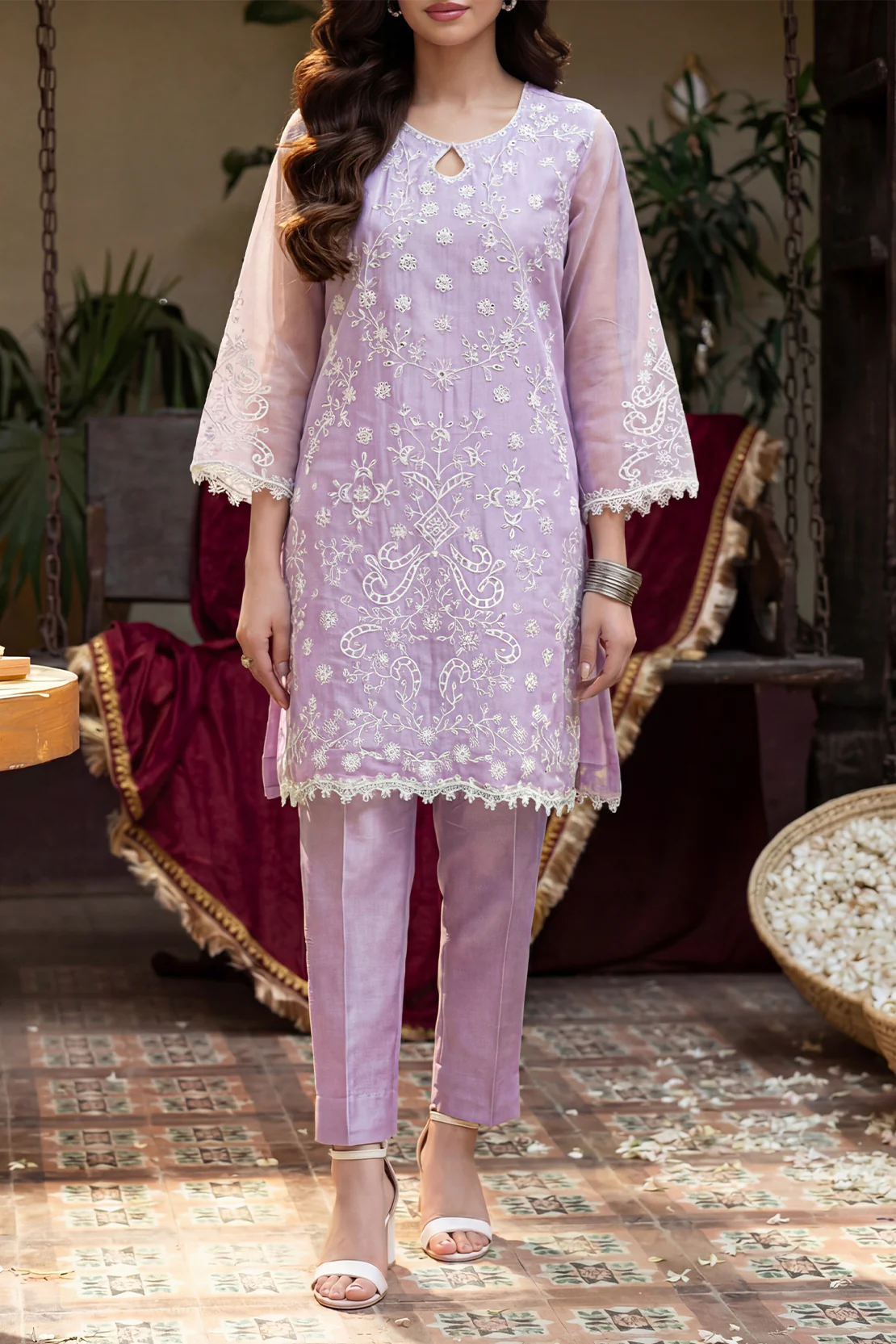 Luxury Pret Embroidered Stitched Organza 2 Piece (Shirt/Trouser) - Image 2
