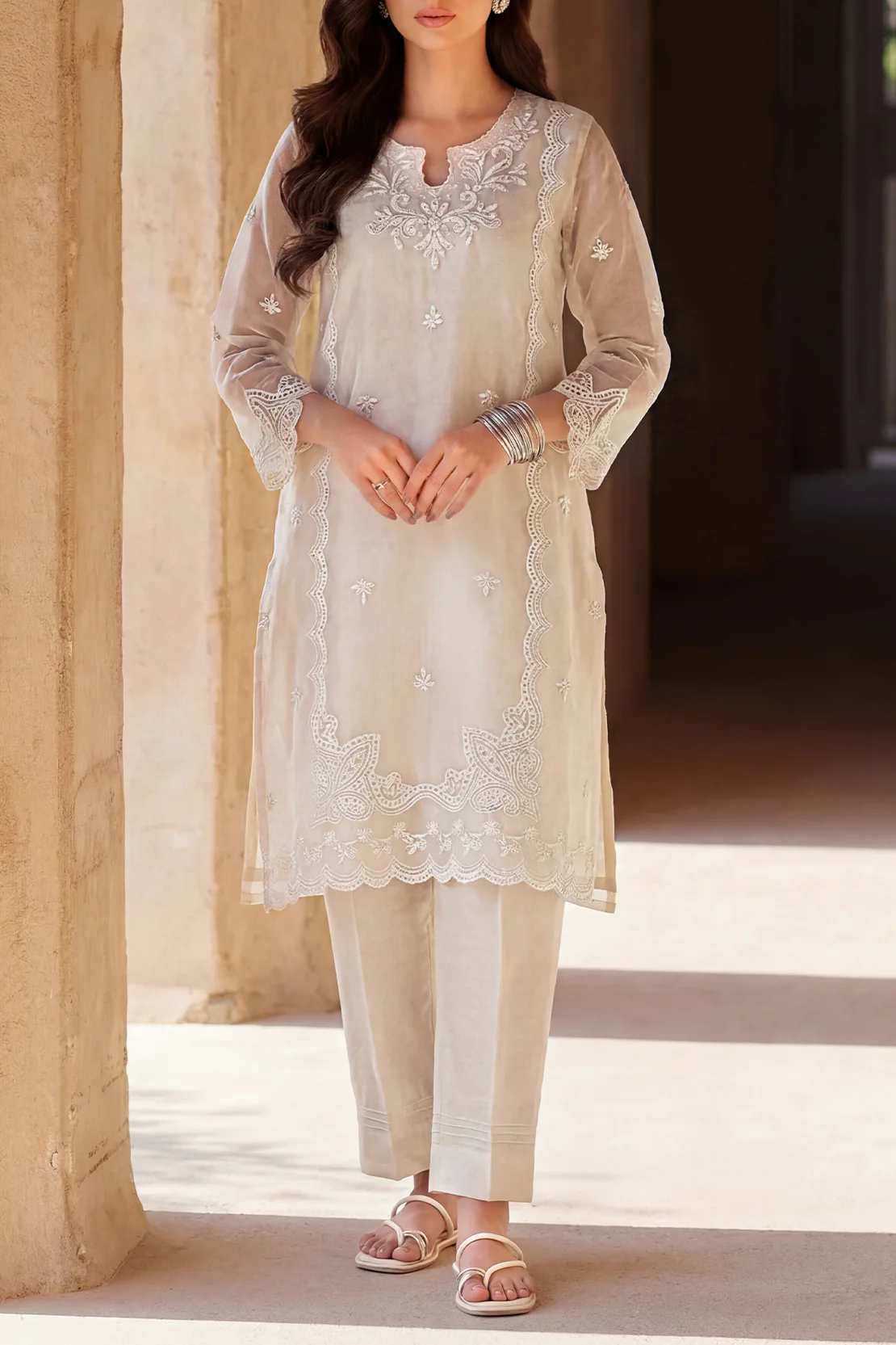 Luxury Pret Embroidered Stitched Organza 2 Piece (Shirt/Trouser)