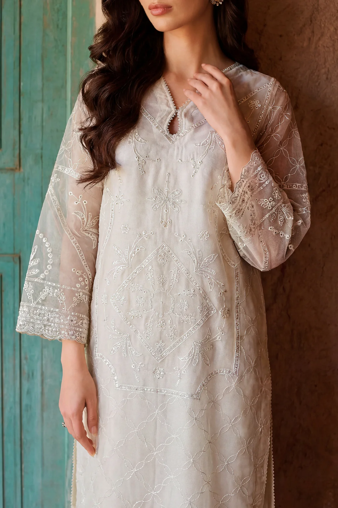 Luxury Pret Embroidered Stitched Organza 2 Piece (Shirt/Trouser) - Image 2
