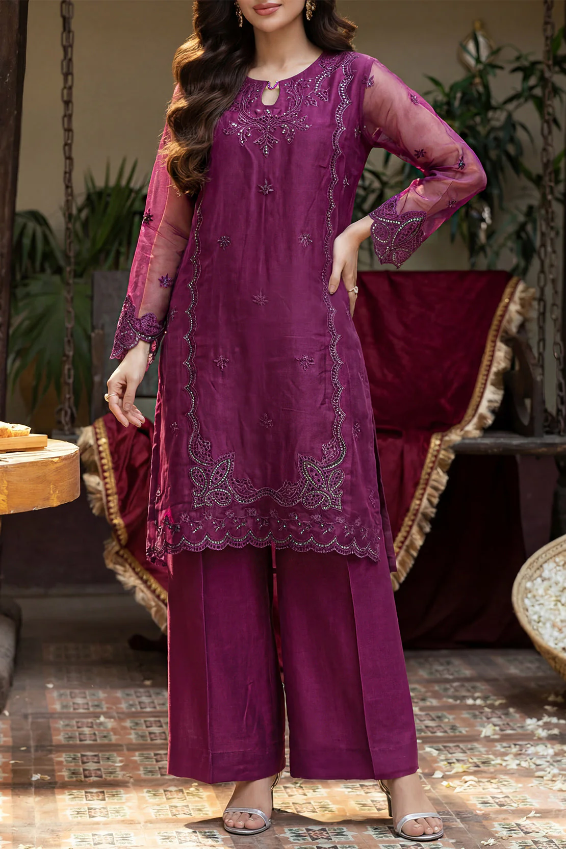 Luxury Pret Embroidered Stitched Organza 2 Piece (Shirt/Trouser)