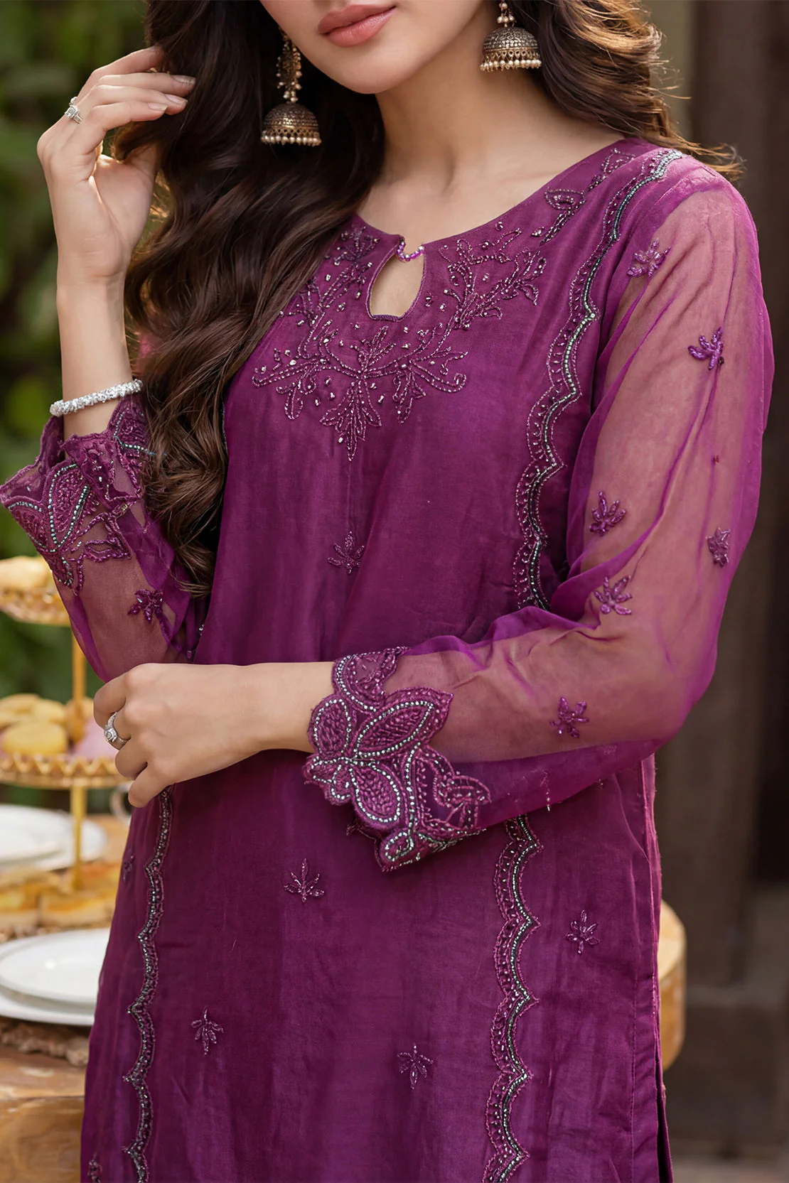 Luxury Pret Embroidered Stitched Organza 2 Piece (Shirt/Trouser) - Image 2