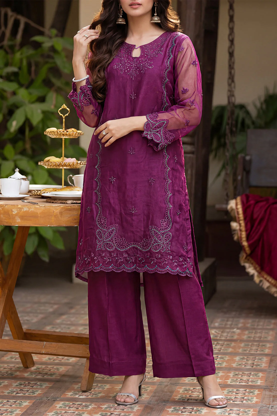 Luxury Pret Embroidered Stitched Organza 2 Piece (Shirt/Trouser) - Image 3