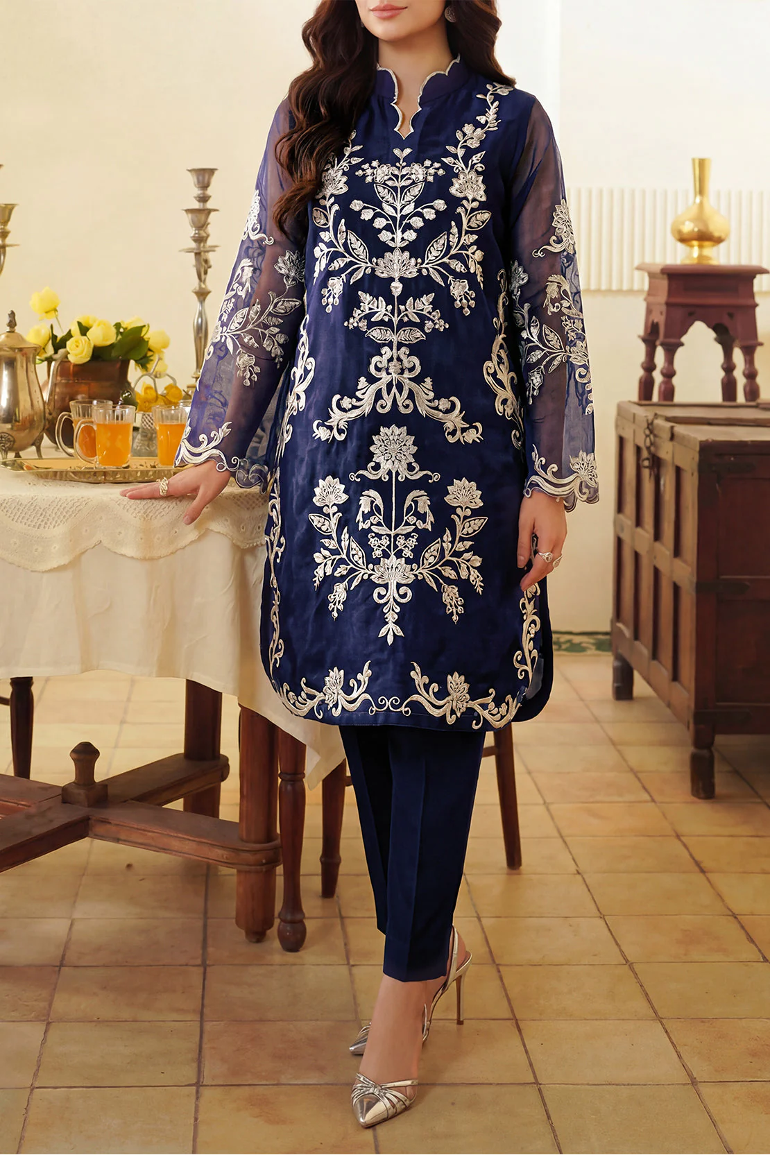 Luxury Pret Embroidered Stitched Organza 2 Piece (Shirt/Trouser)