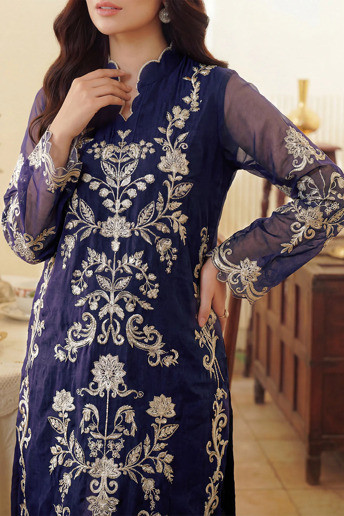 Luxury Pret Embroidered Stitched Organza 2 Piece (Shirt/Trouser) - Image 4