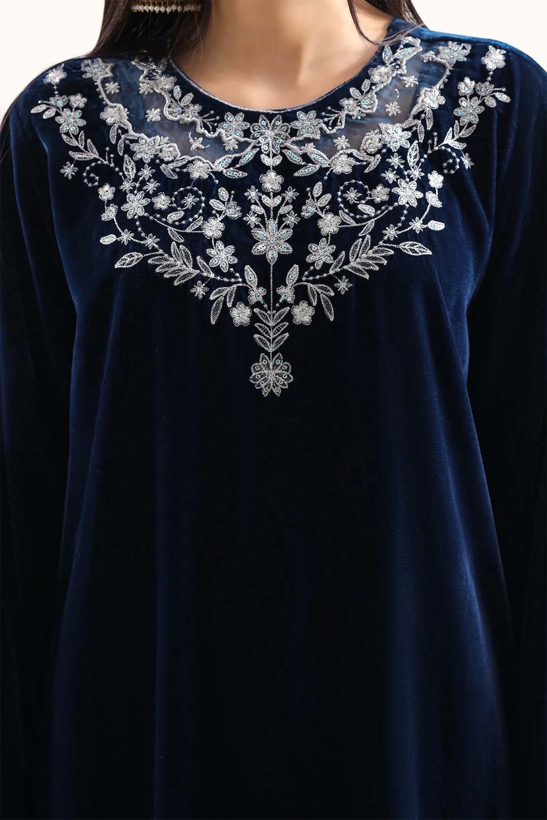 Luxury Pret Embroidered Velvet Shirt - Image 5