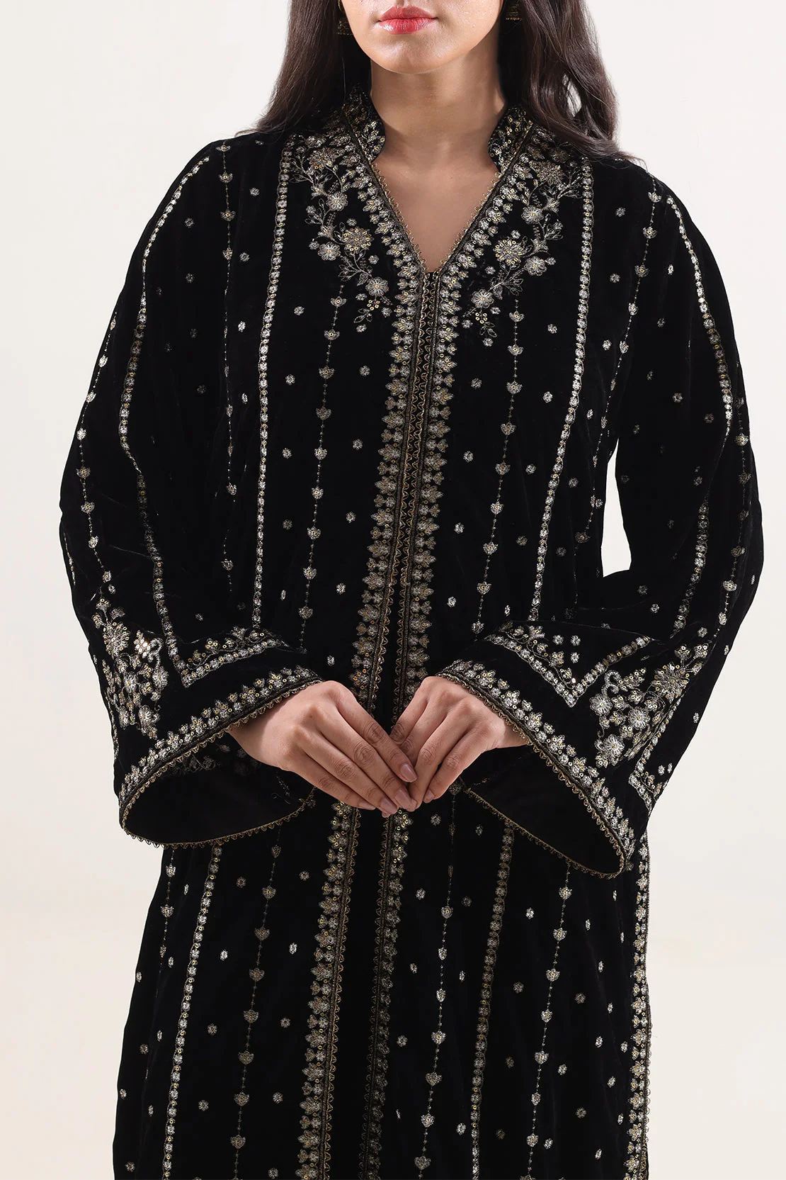 Luxury Pret Embroidered Velvet Shirt - Image 2