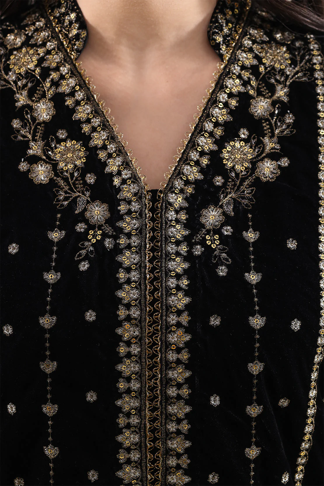 Luxury Pret Embroidered Velvet Shirt - Image 5