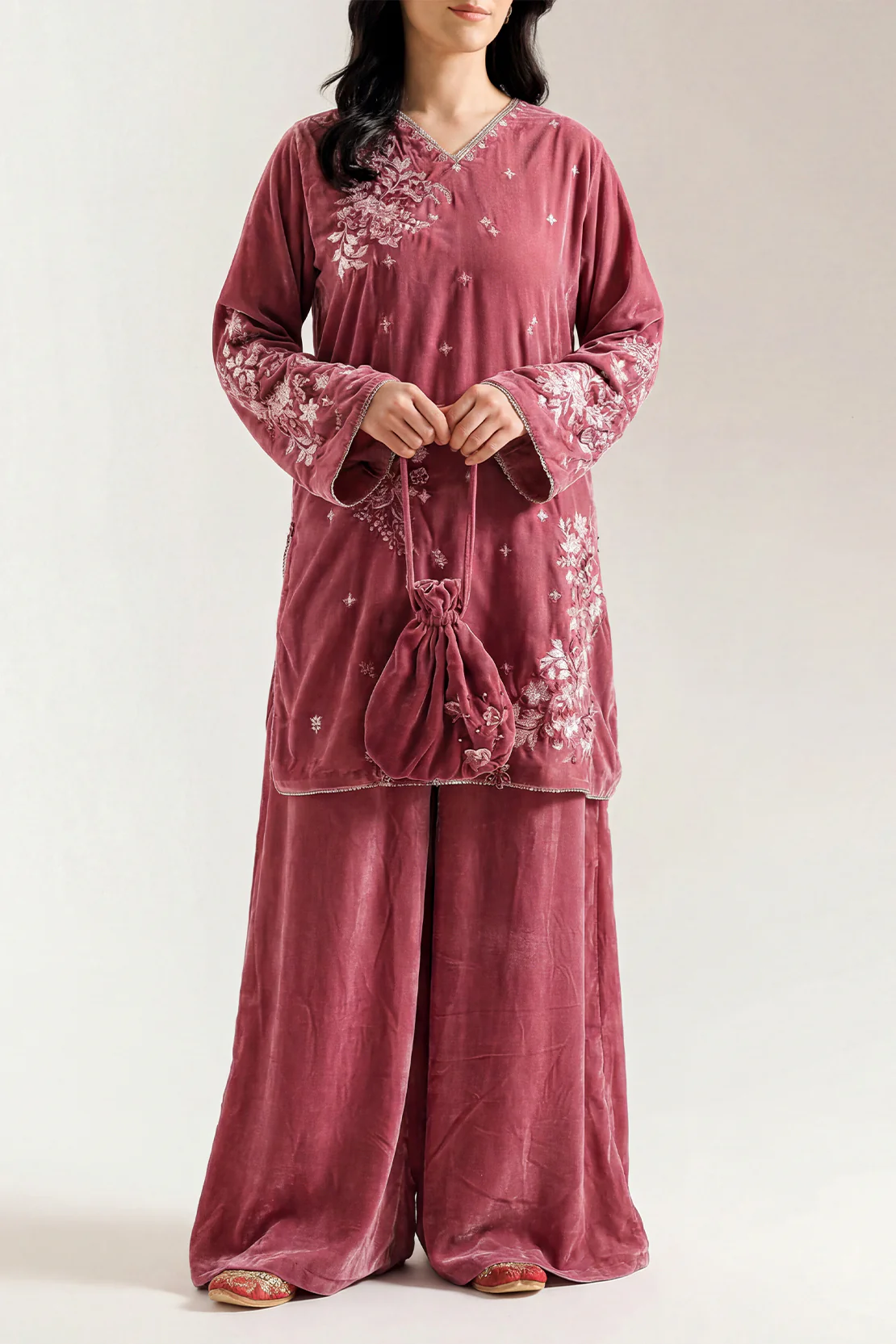 Luxury Pret Embroidered Velvet Shirt - Image 2