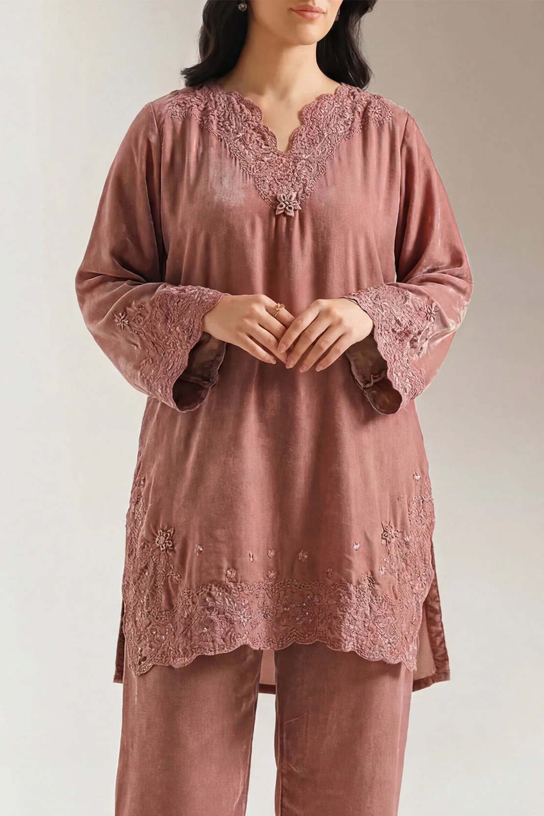 Luxury Pret Embroidered Velvet Shirt - Image 2