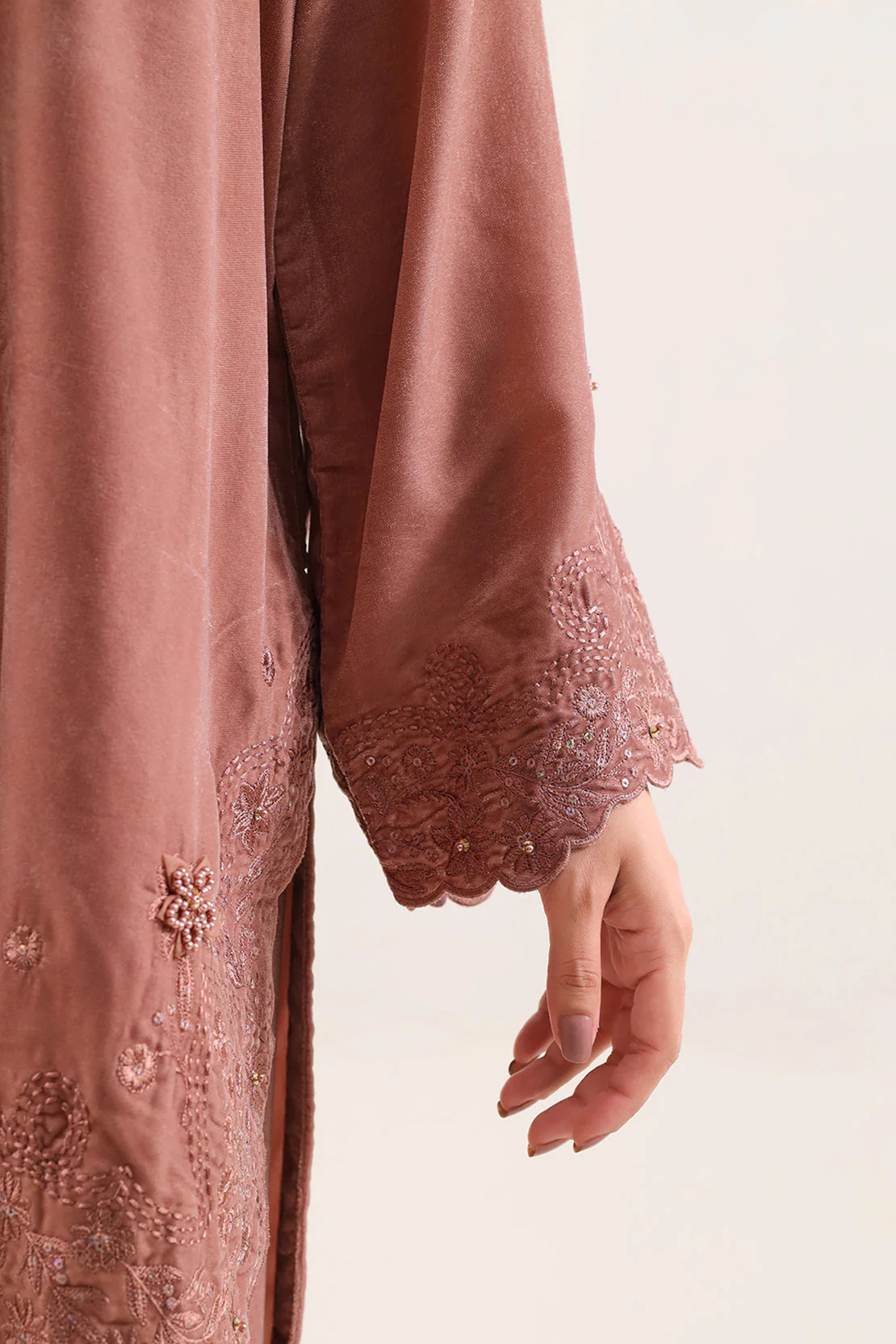 Luxury Pret Embroidered Velvet Shirt - Image 4