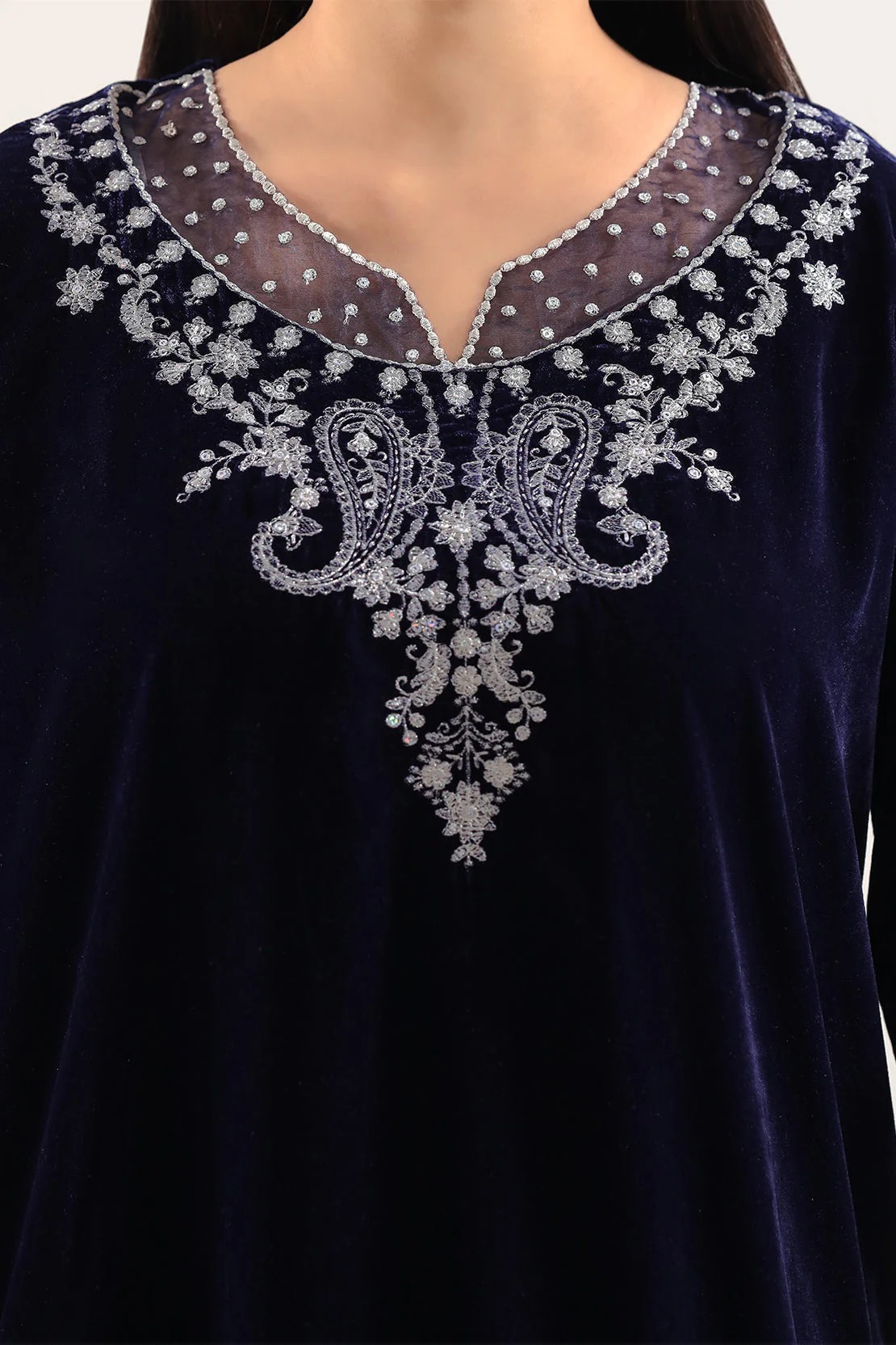 Luxury Pret Embroidered Velvet Stitched 3 Piece - Image 3