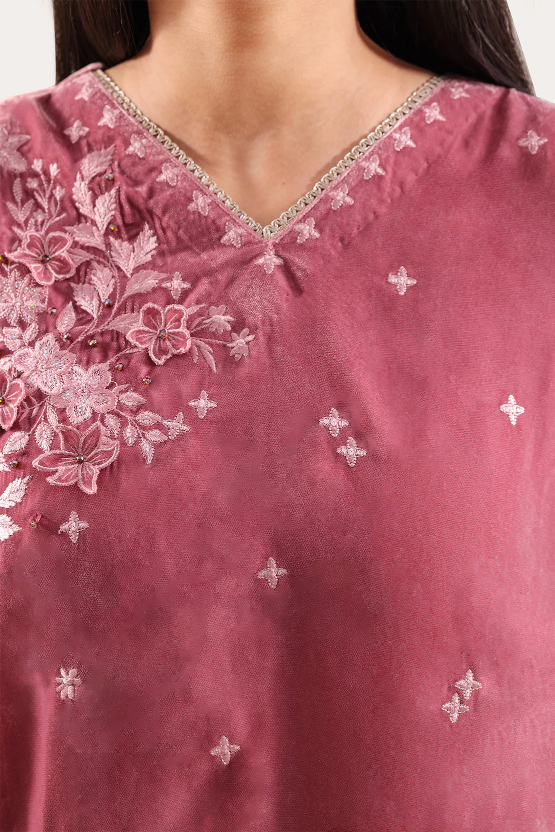 Luxury Pret Embroidered Velvet Stitched (Shirt/Trouser) - Image 3