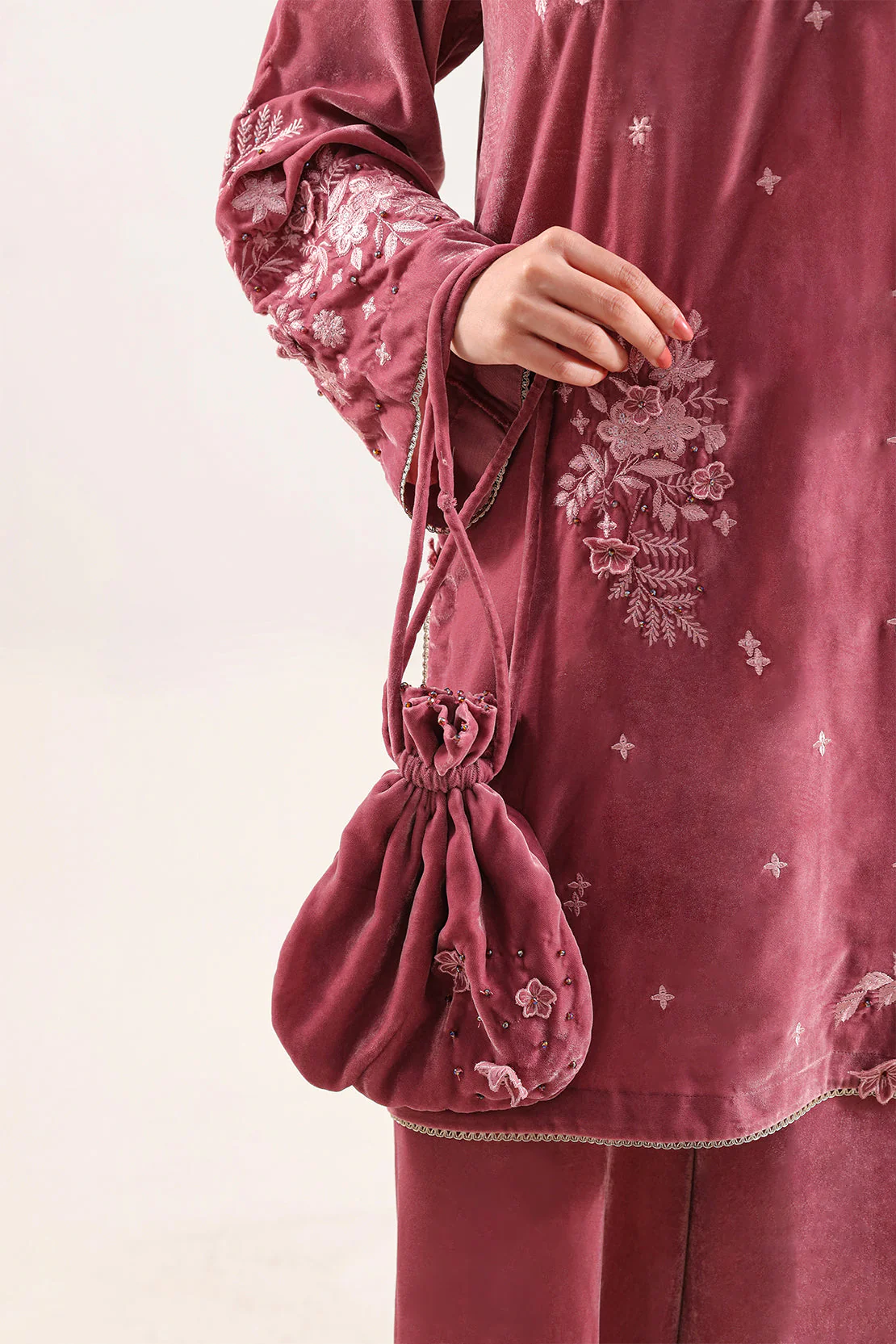 Luxury Pret Embroidered Velvet Stitched (Shirt/Trouser) - Image 4