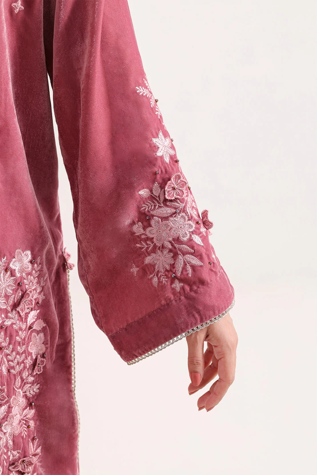 Luxury Pret Embroidered Velvet Stitched (Shirt/Trouser) - Image 5