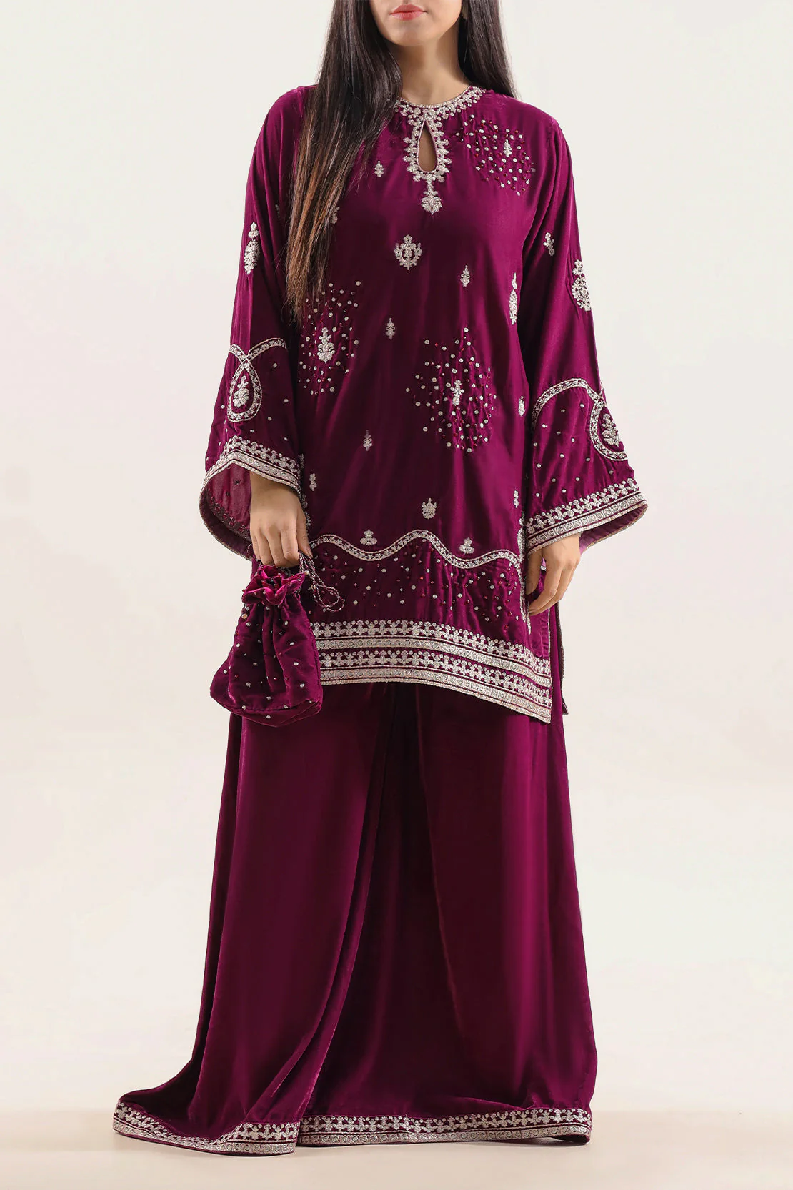 Luxury Pret Embroidered Velvet Stitched (Shirt/Trouser)