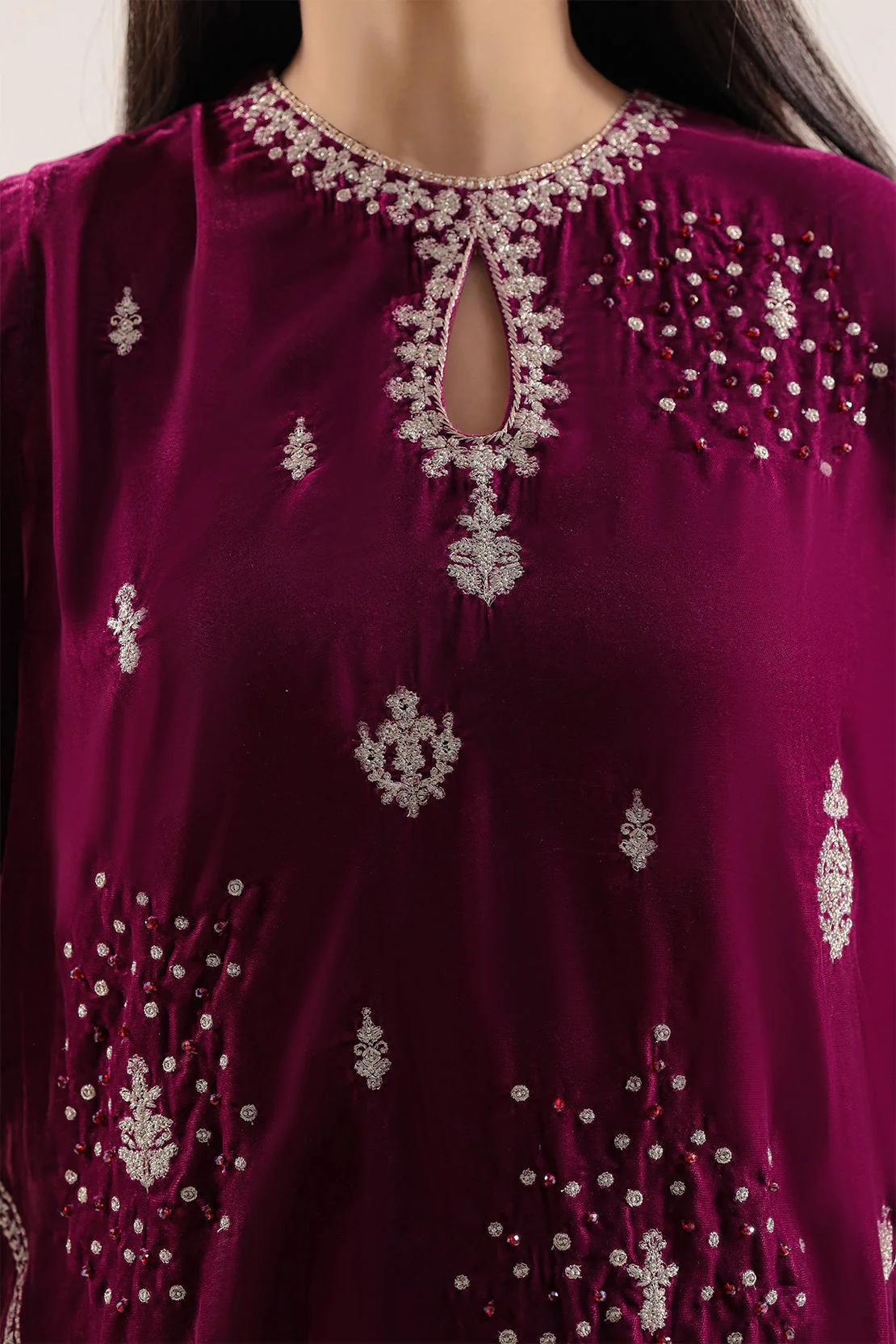 Luxury Pret Embroidered Velvet Stitched (Shirt/Trouser) - Image 3