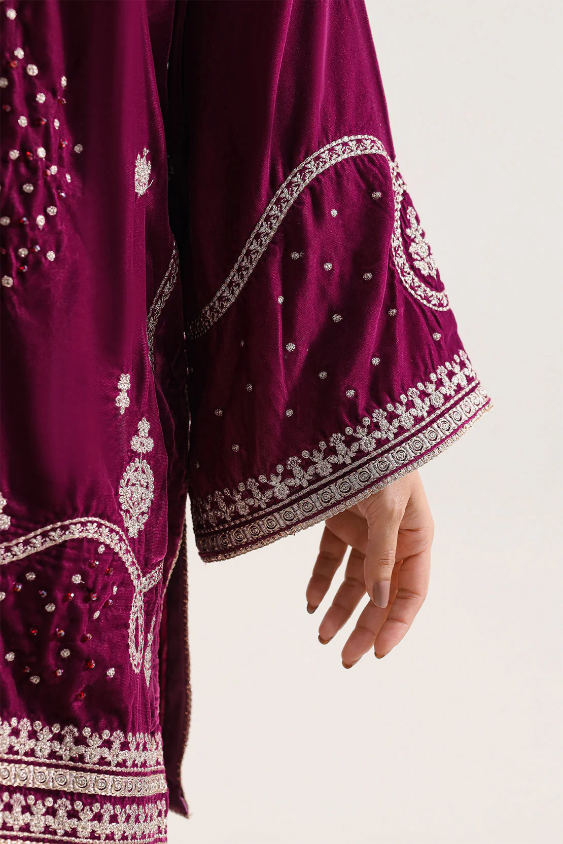 Luxury Pret Embroidered Velvet Stitched (Shirt/Trouser) - Image 4