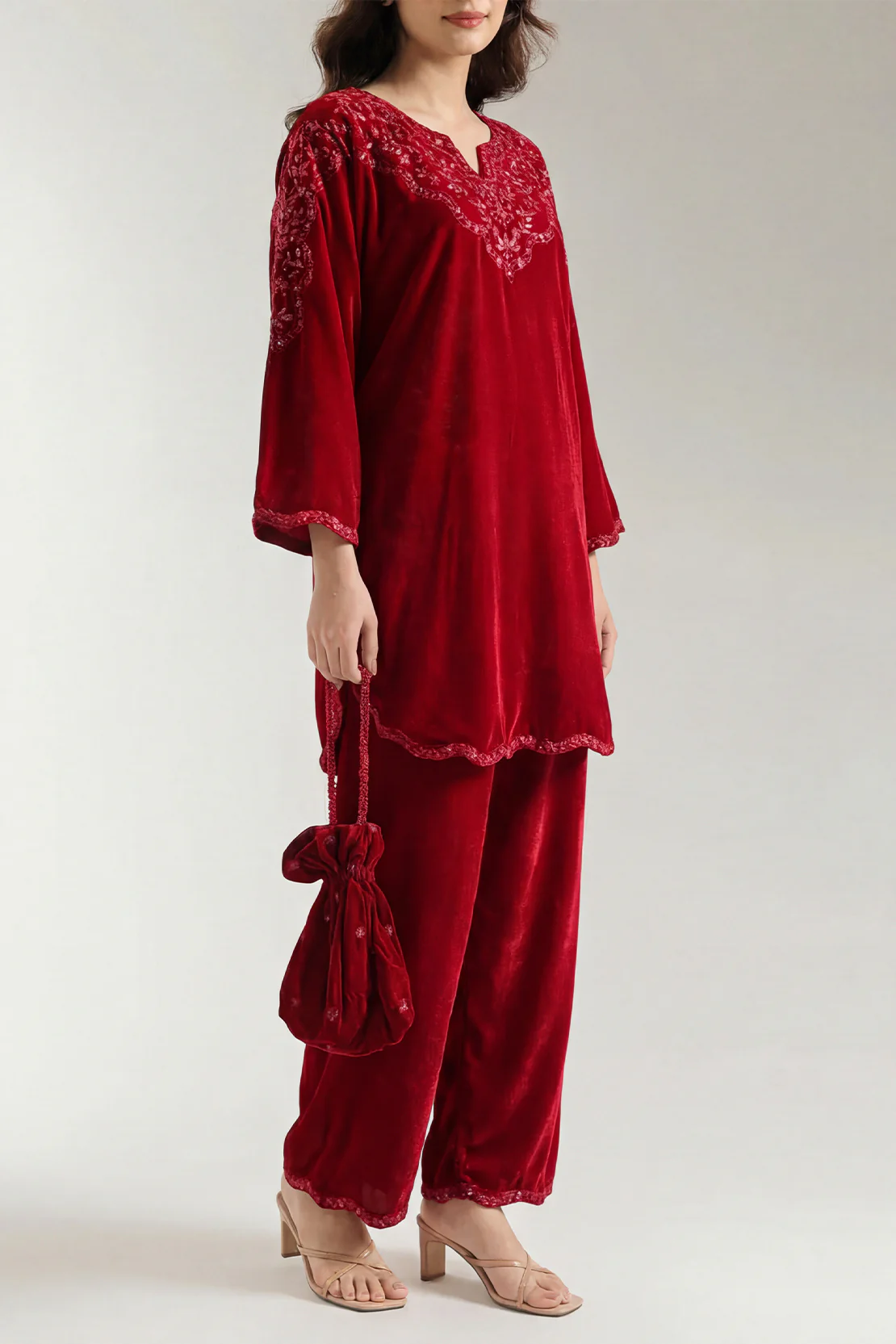 Luxury Pret Embroidered Velvet Stitched (Shirt/Trouser)