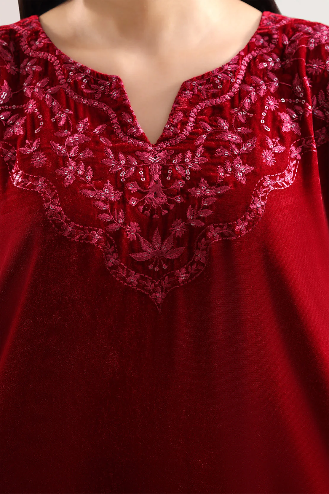 Luxury Pret Embroidered Velvet Stitched (Shirt/Trouser) - Image 3