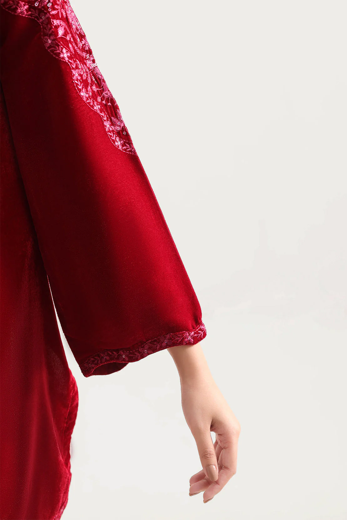 Luxury Pret Embroidered Velvet Stitched (Shirt/Trouser) - Image 4