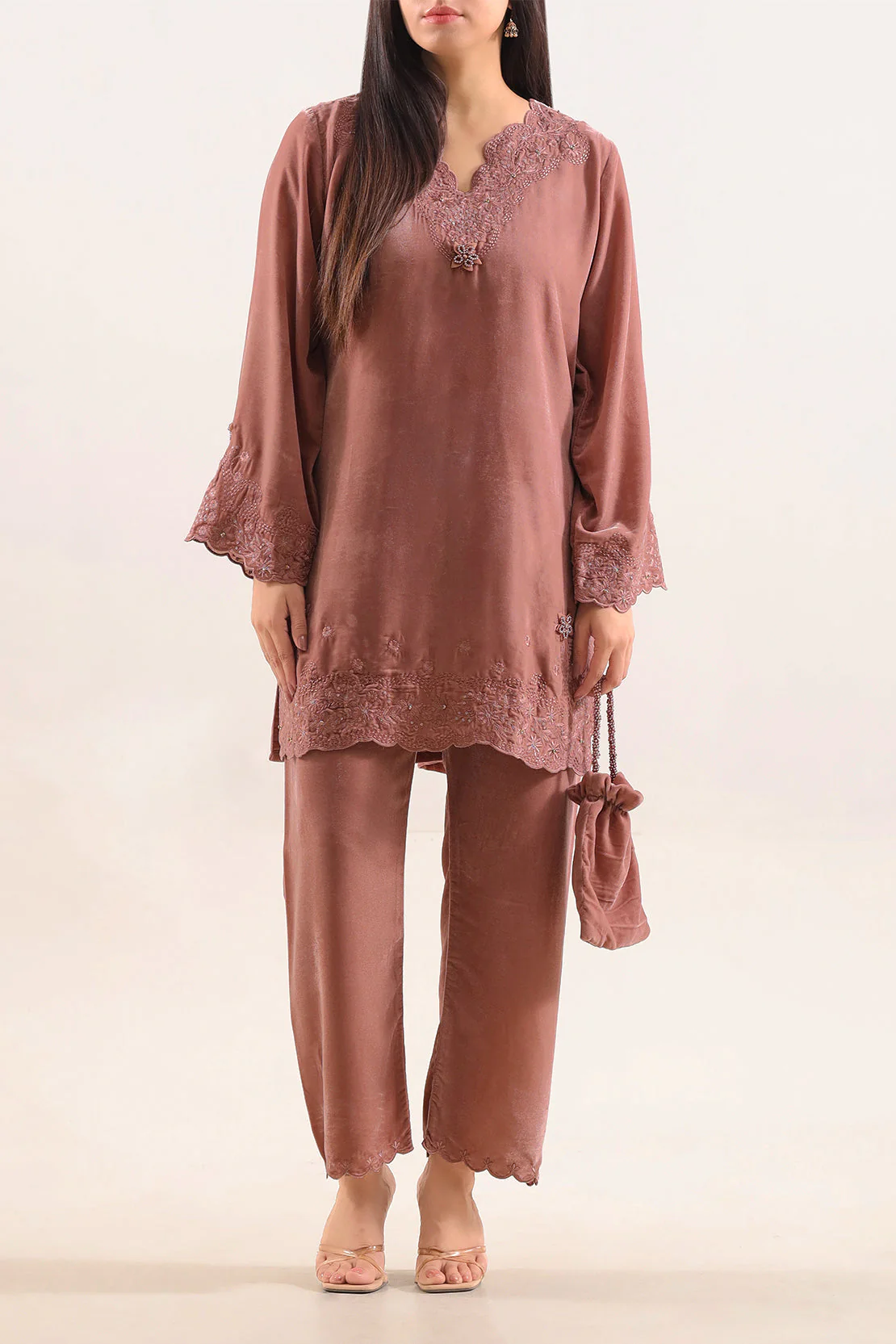 Luxury Pret Embroidered Velvet Stitched (Shirt/Trouser)