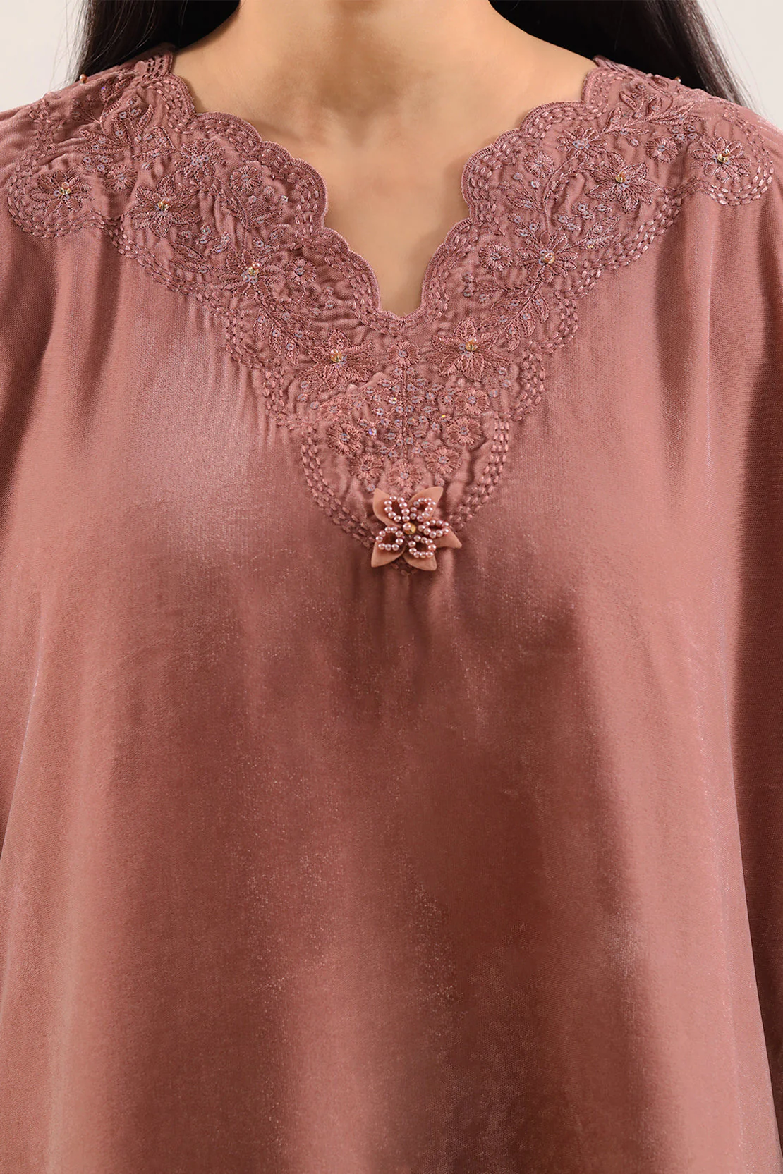 Luxury Pret Embroidered Velvet Stitched (Shirt/Trouser) - Image 3
