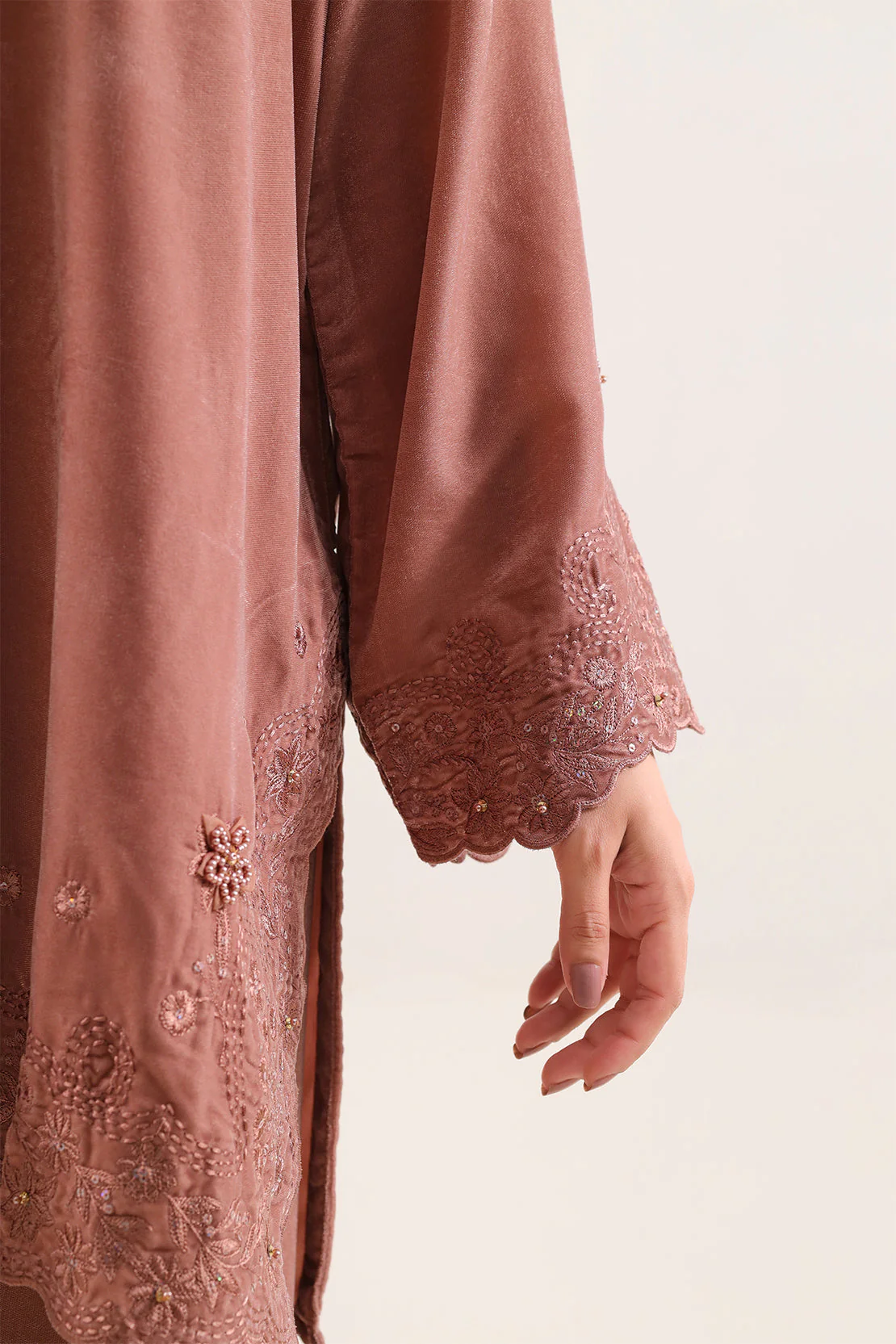 Luxury Pret Embroidered Velvet Stitched (Shirt/Trouser) - Image 4