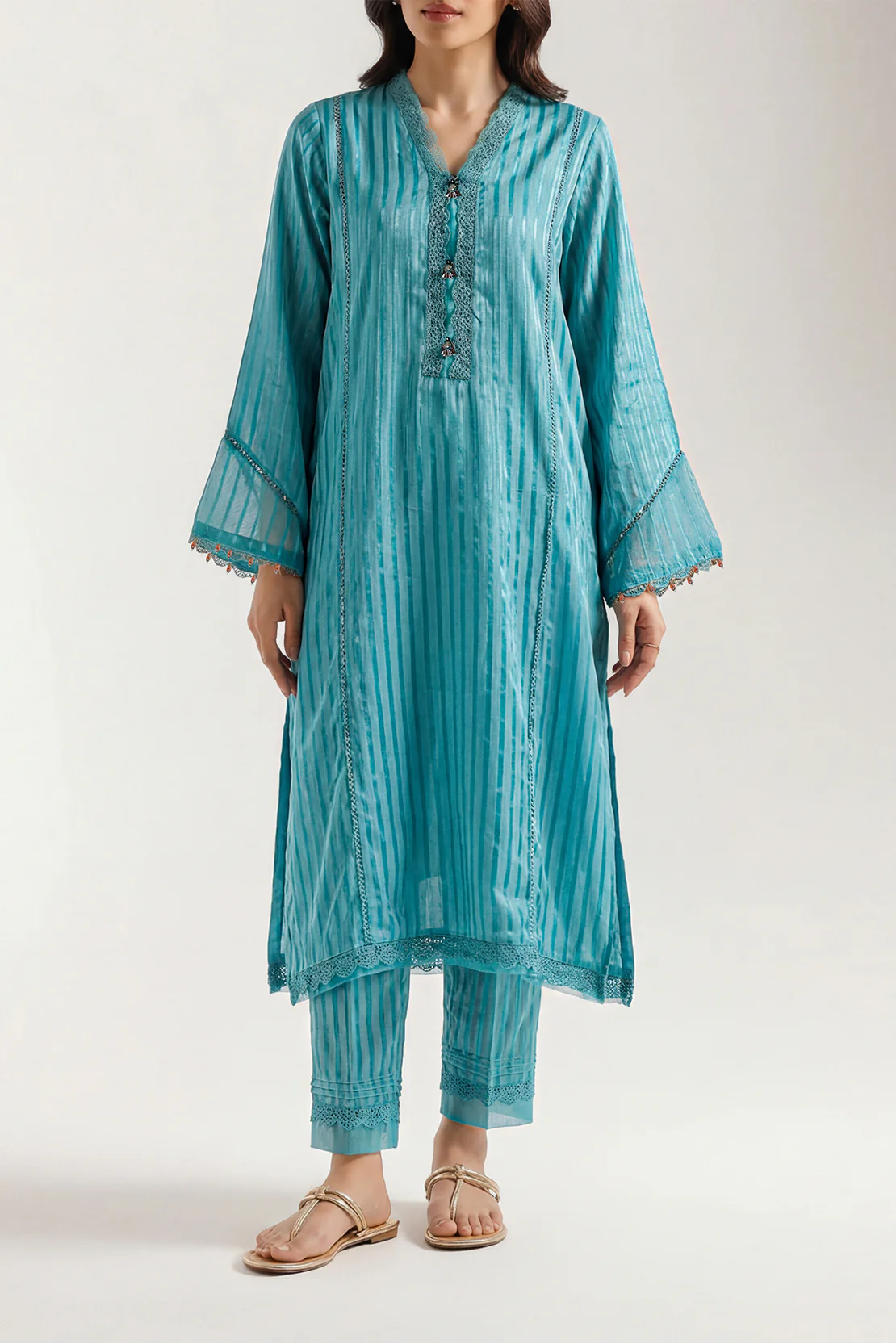 Luxury Pret Embroidered Zari Mesuri Stitched Shirt - Image 2