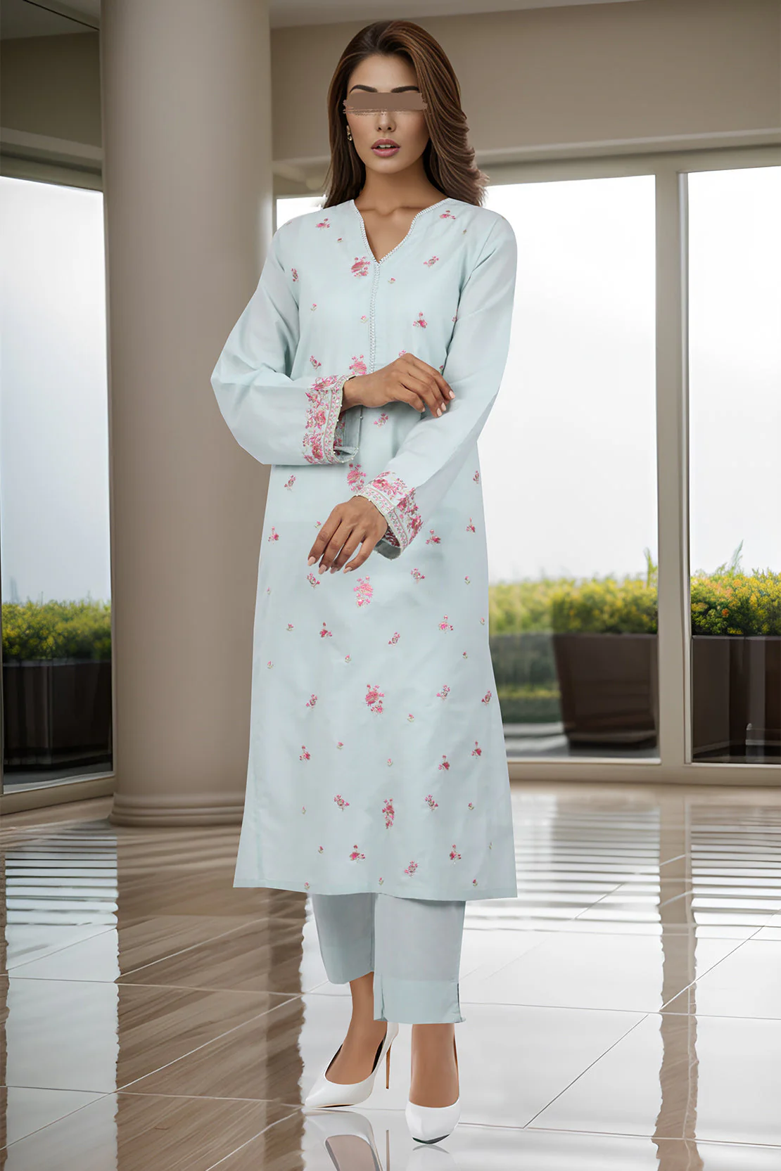 Luxury Pret Printed Emb Cotton Stitched 2 Piece (Shirt/Trouser) - Image 2