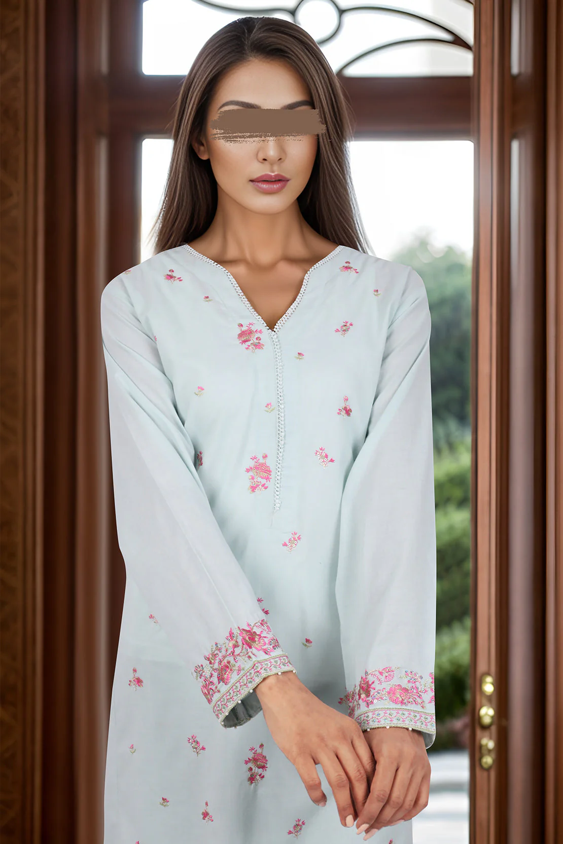 Luxury Pret Printed Emb Cotton Stitched 2 Piece (Shirt/Trouser) - Image 3