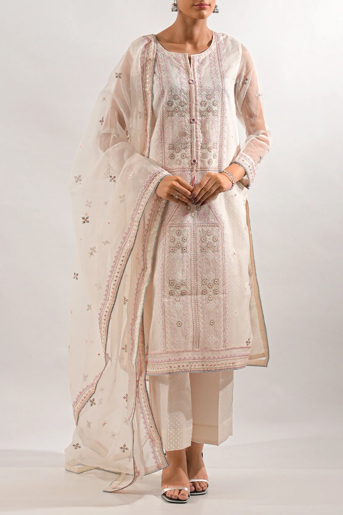 Luxury Pret Embroidered Self Jacquard Stitched Shirt