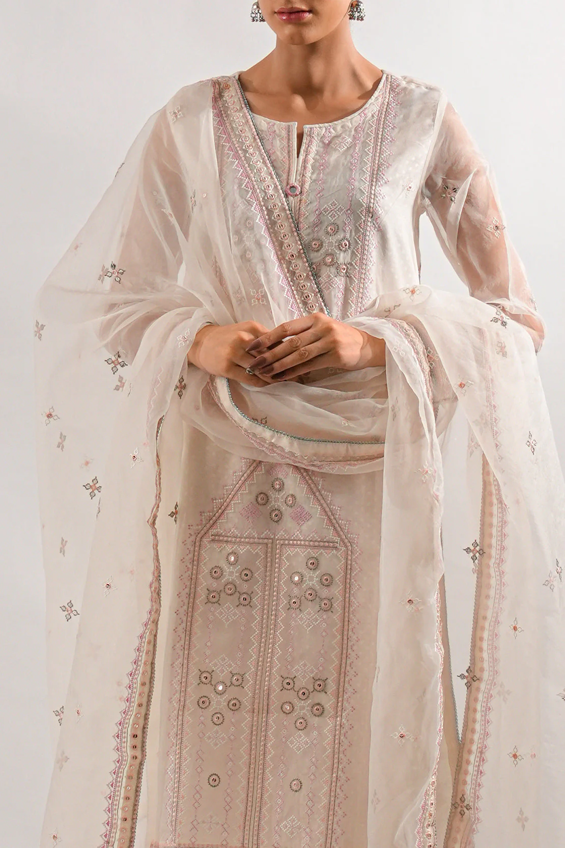 Luxury Pret Embroidered Self Jacquard Stitched Shirt - Image 3