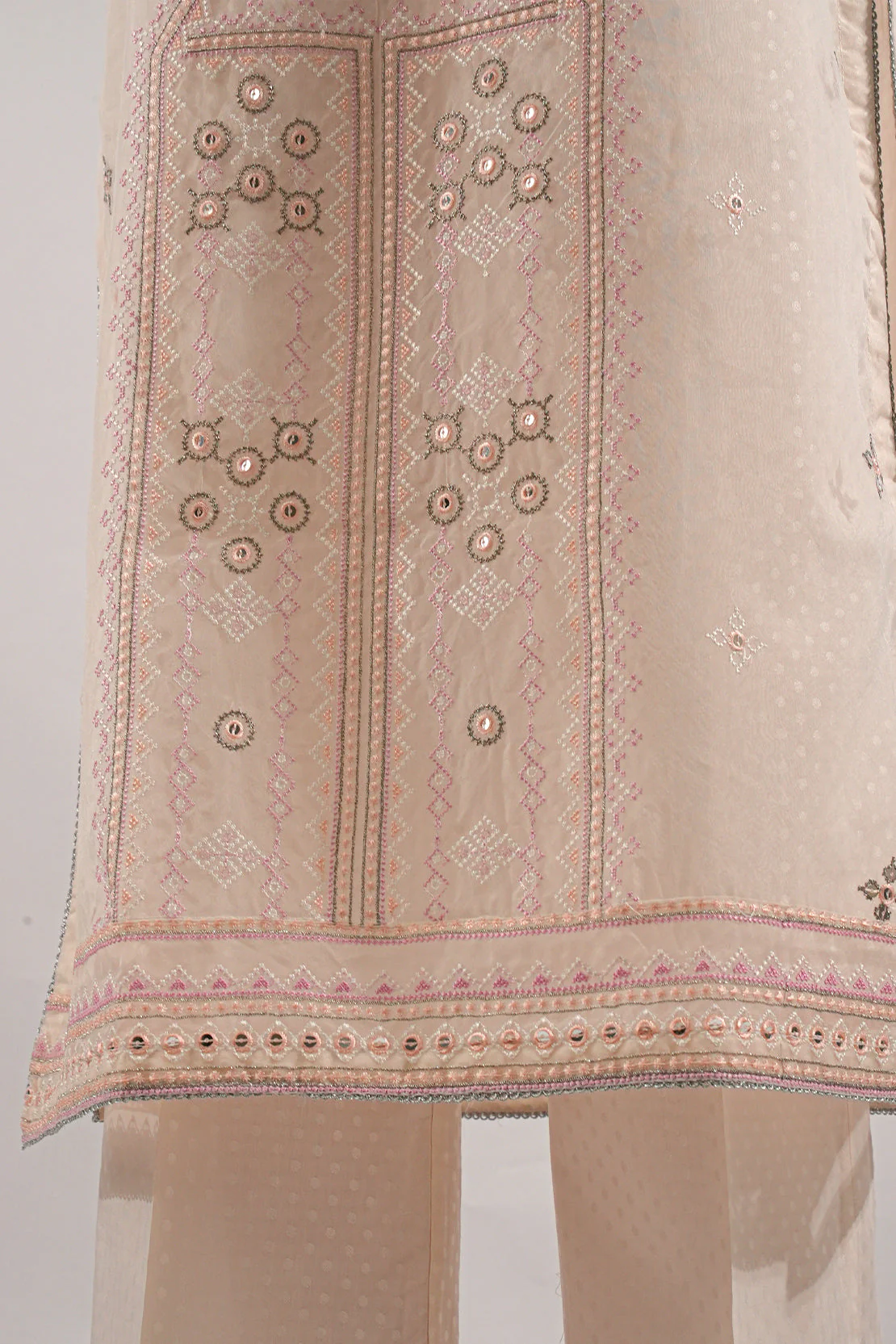Luxury Pret Embroidered Self Jacquard Stitched Shirt - Image 7