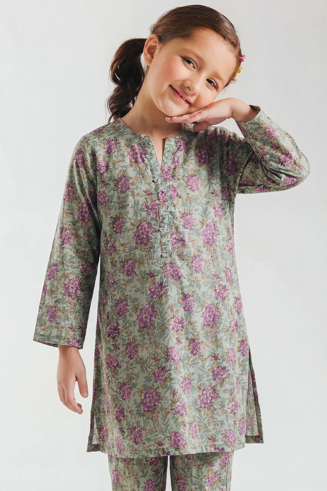 Printed Arabic Premium Lawn Stitched 2 Piece (Shirt/Trouser)  For Kids - Image 4