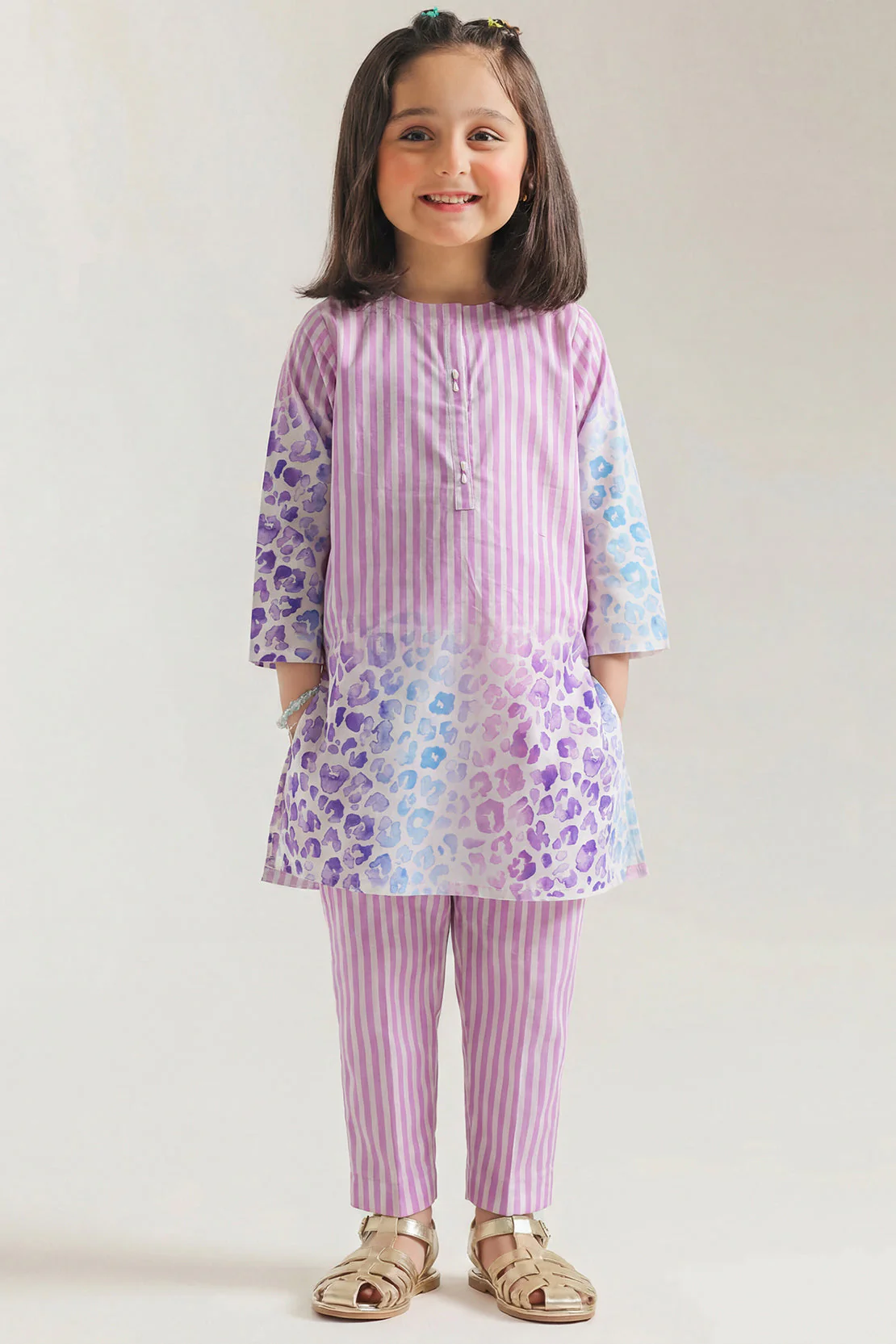Printed Cambric Stitched 2 Piece (Shirt/Trouser) For Kids