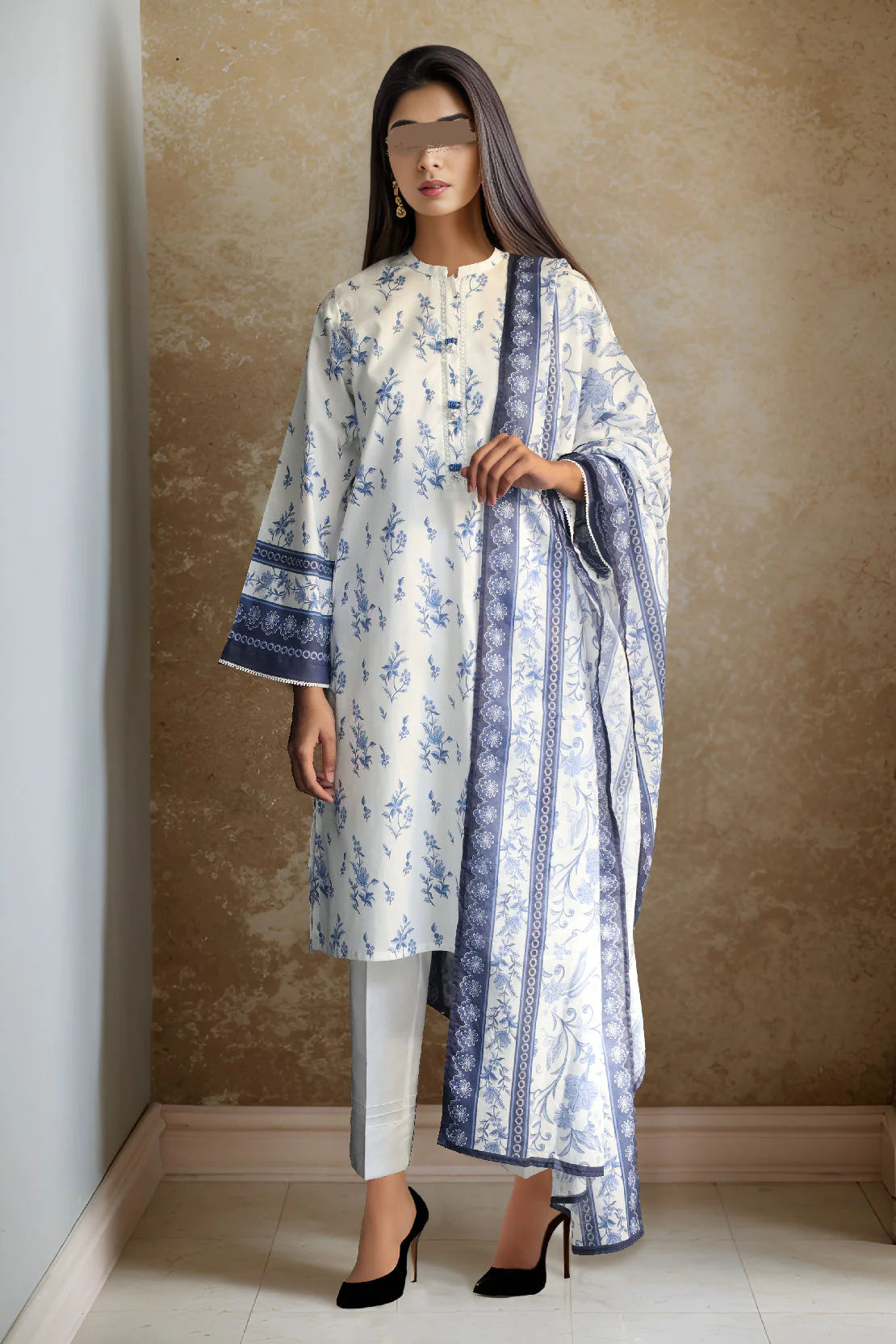 Printed Cambric Stitched 3 Piece