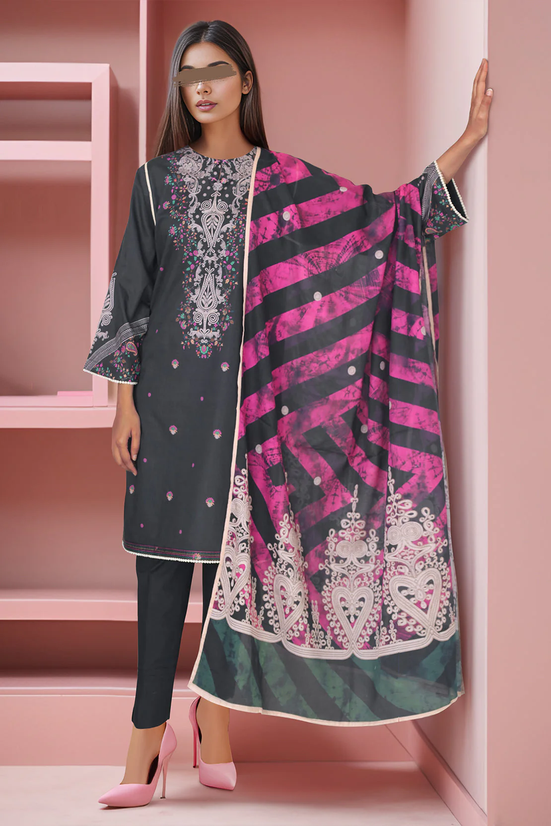 Printed Cambric Stitched 3 Piece