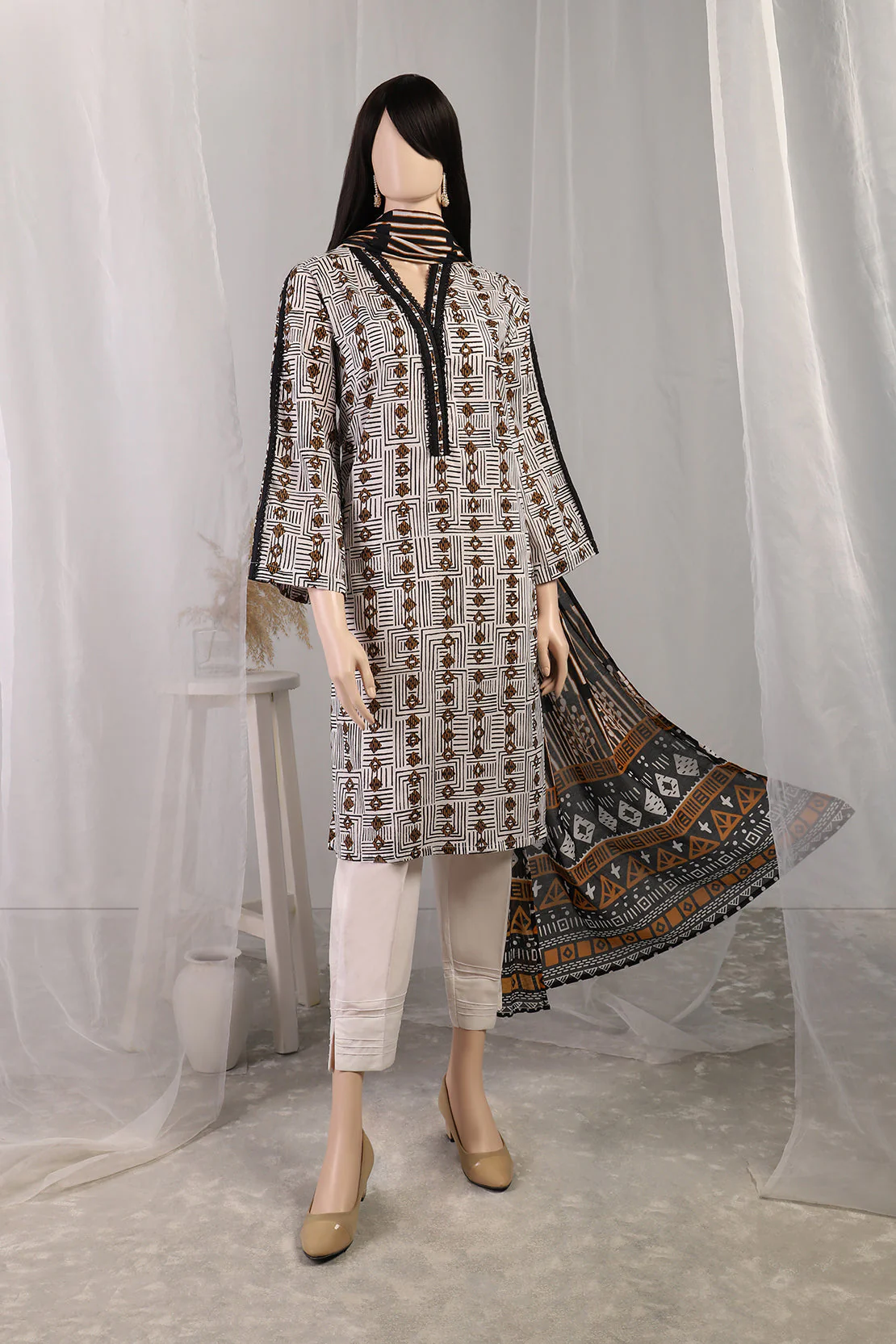 Printed Cambric Stitched 3 Piece