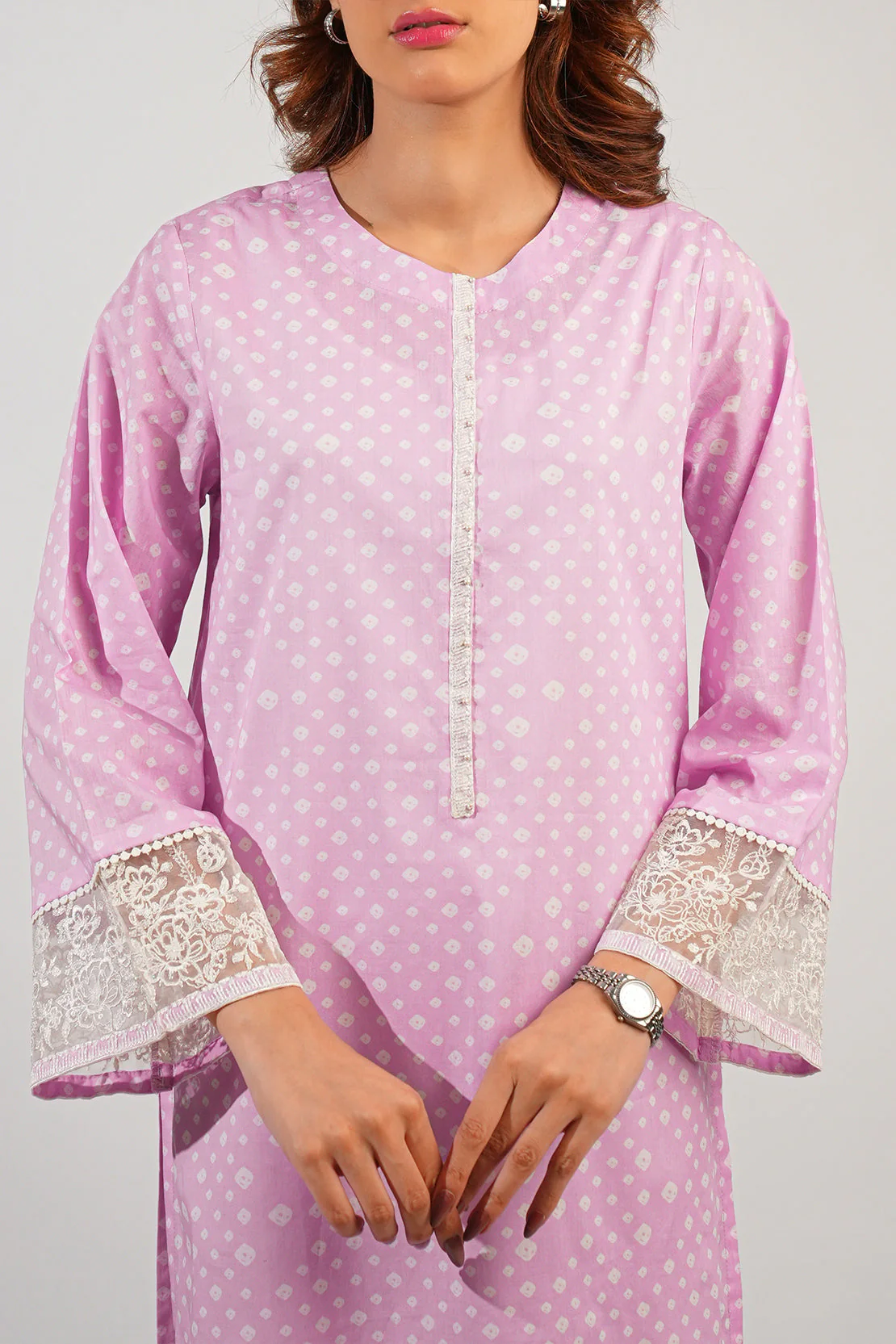 Printed Embroidered Cambric Stitched Shirt - Image 4