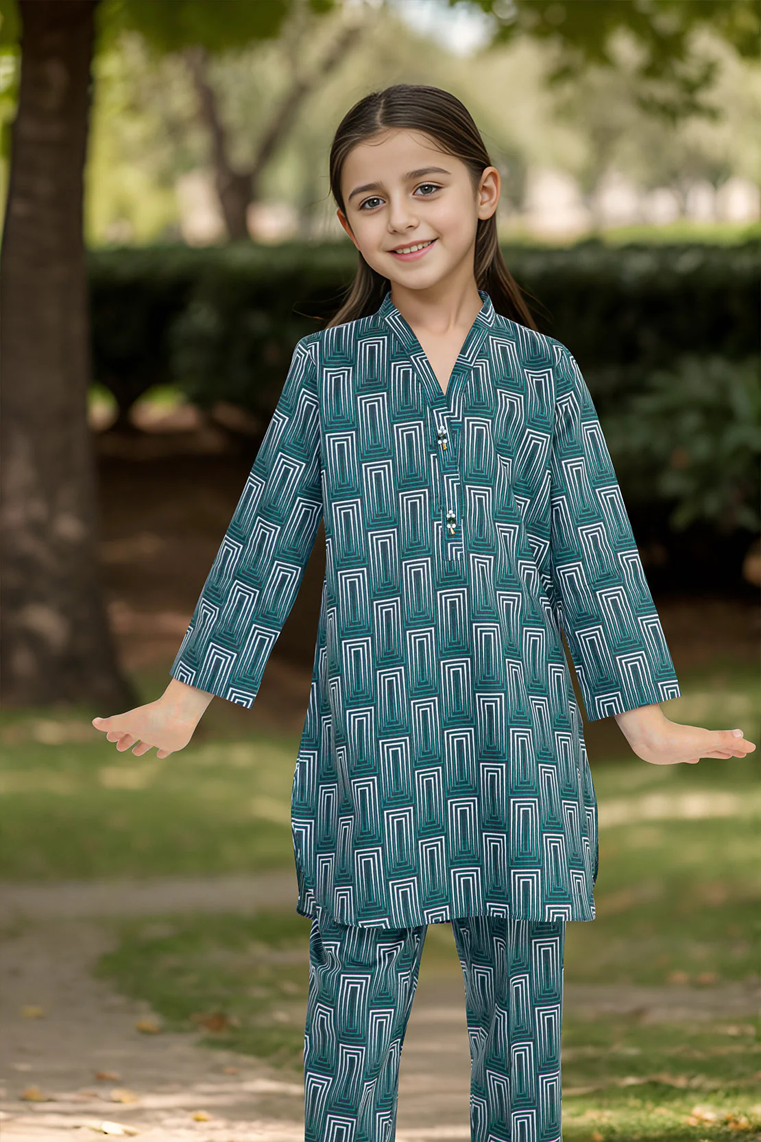 Printed Cambric Stitched Shirt/trouser For Kids - Image 2