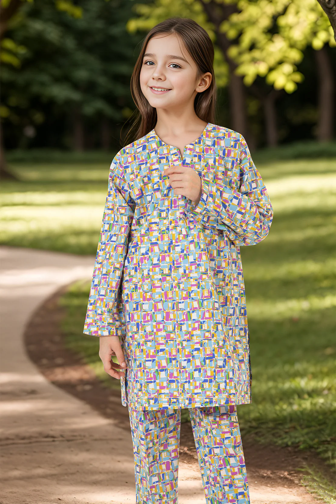 Printed Cambric Stitched Shirt/trouser For Kids - Image 2