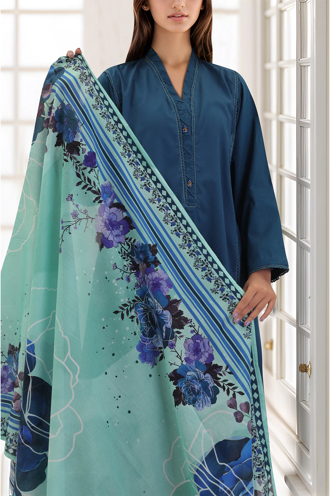 Printed Cotton Dobby Stitched 3 Piece - Image 3