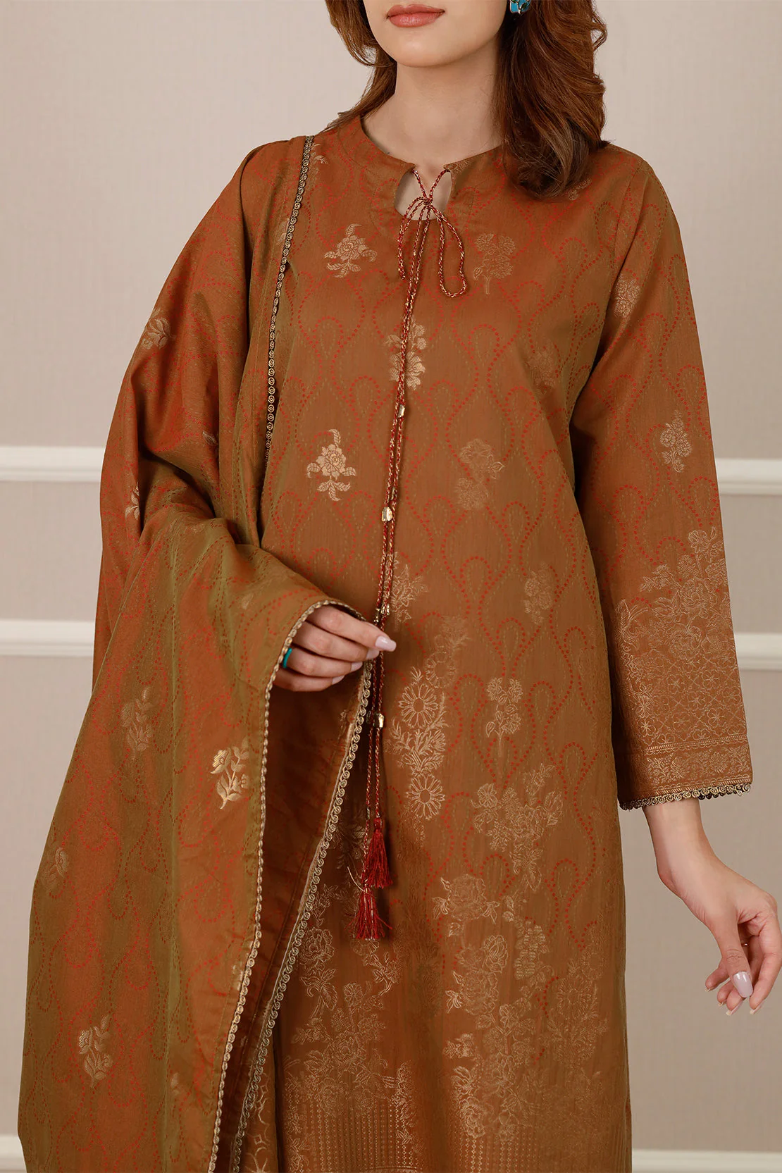 Printed Cotton Jacquard Stitched 3 Piece - Image 6