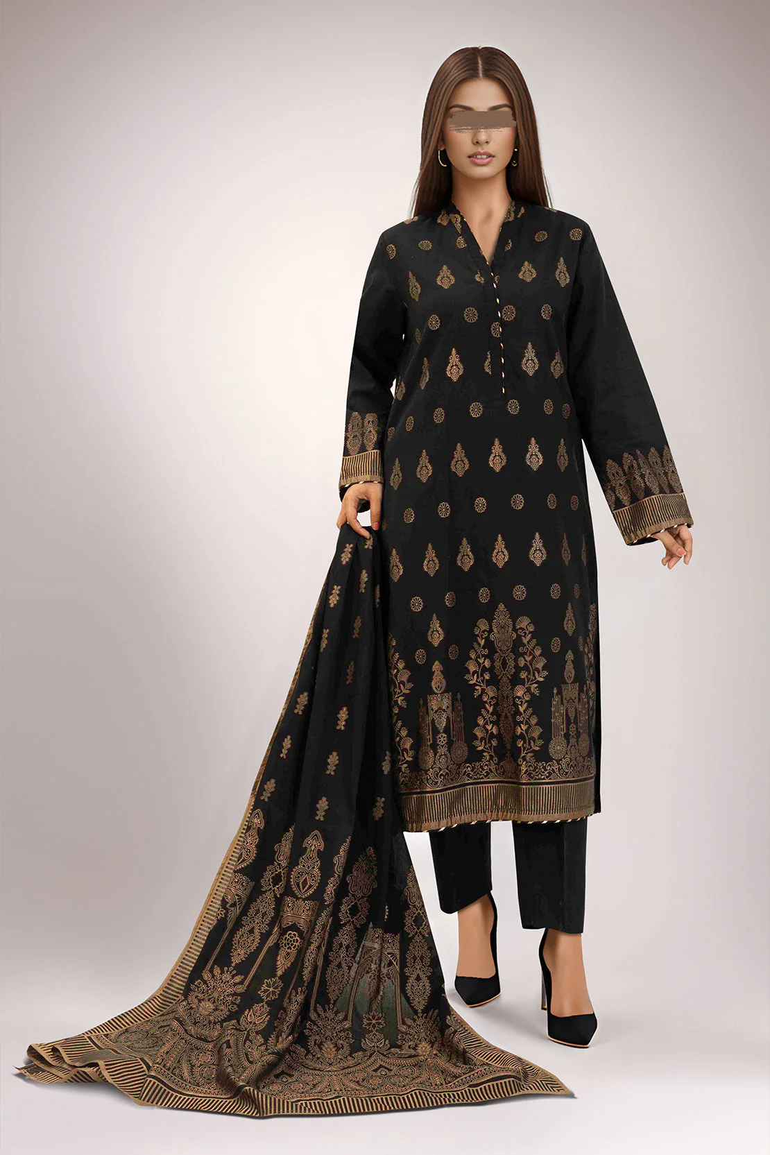 Printed Cotton Jacquard Stitched/Unstitched 2 Piece (Shirt/Dupatta) - Image 2